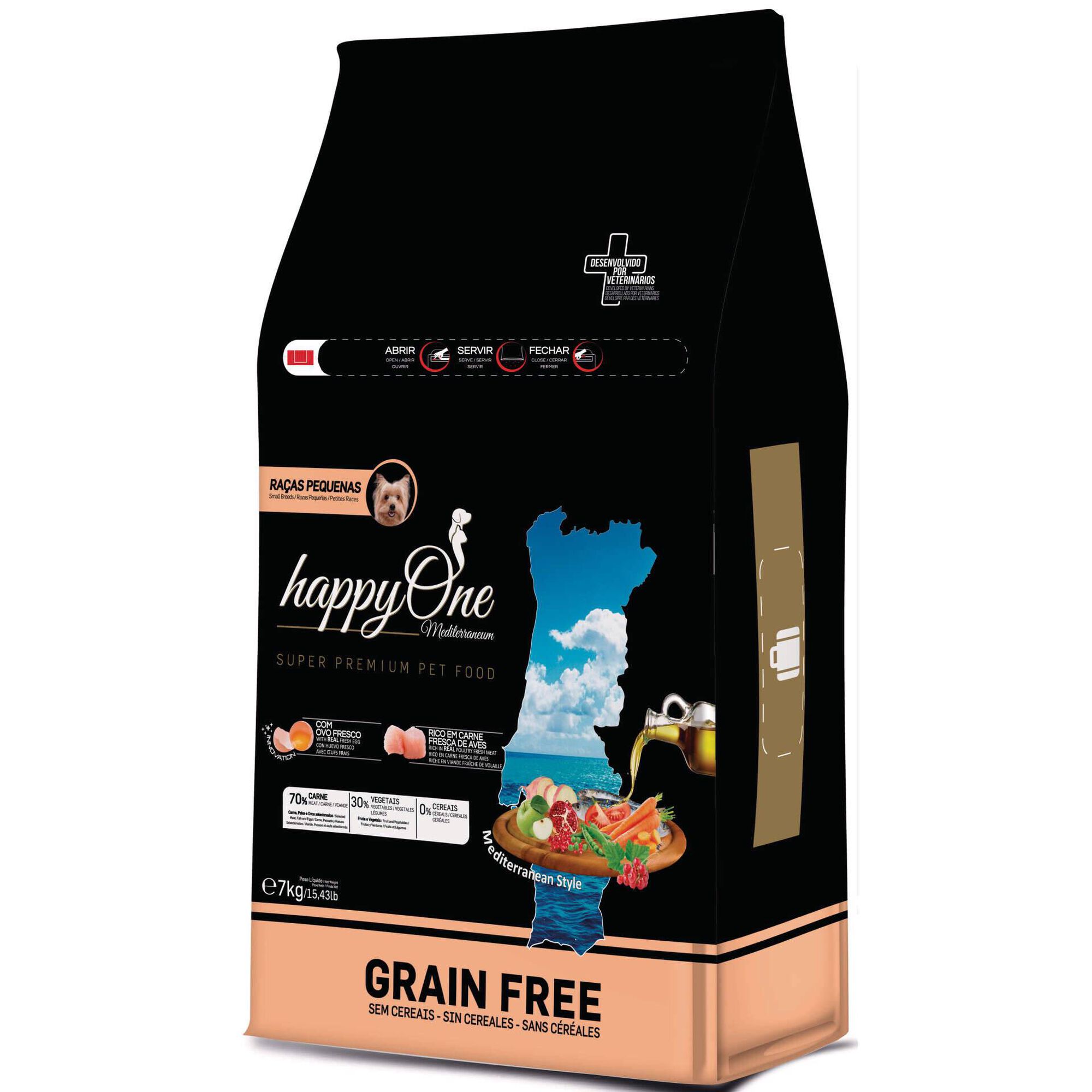 Ra&ccedil;&atilde;o para C&atilde;o Adulto Small Breeds Grain Free happyOne Mediterraneum