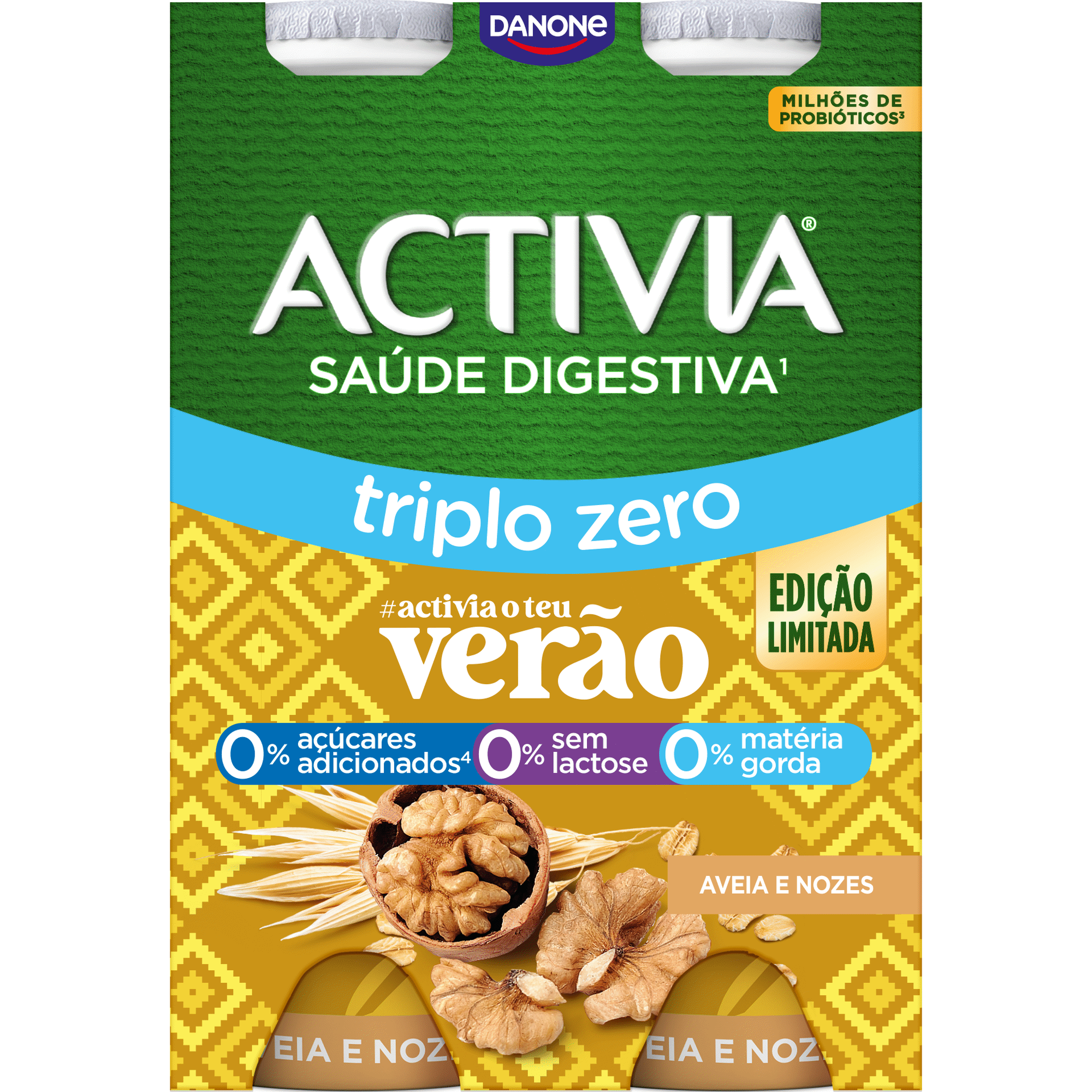 Iogurte L&iacute;quido Bifidus Triplo 0% Aveia e Noz sem Lactose Activia Danone