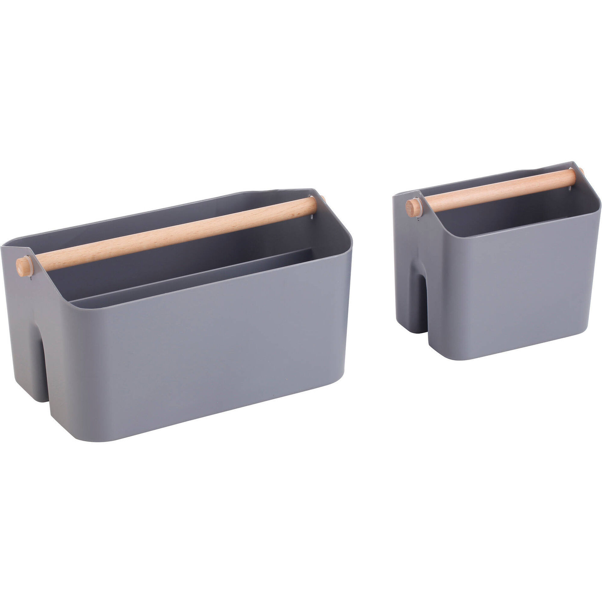 Caixa Arruma&ccedil;&atilde;o Pl&aacute;stico com Pega Madeira Cinza