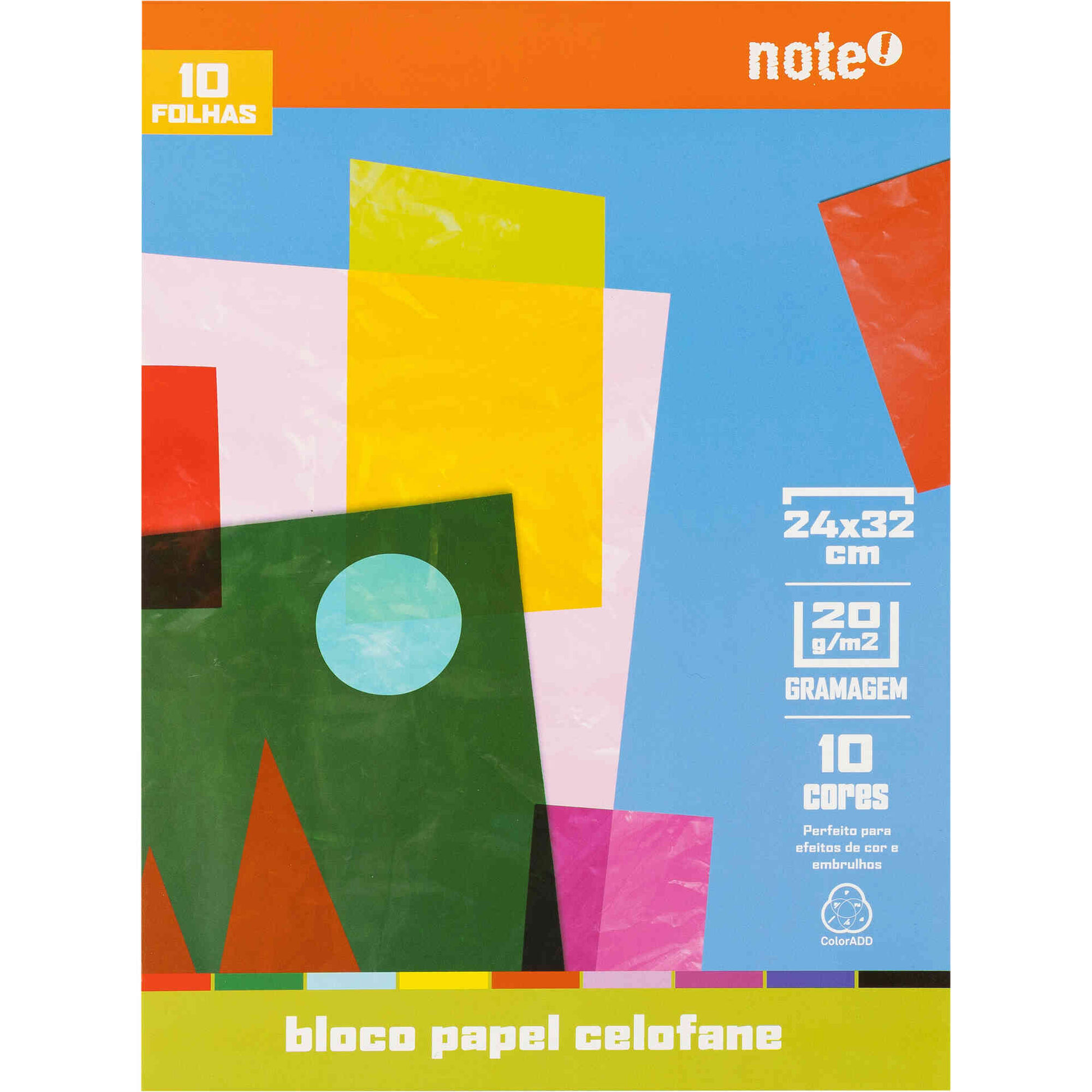 Bloco de Papel Celofane 32x24cm 10 Folhas Colorido Note!