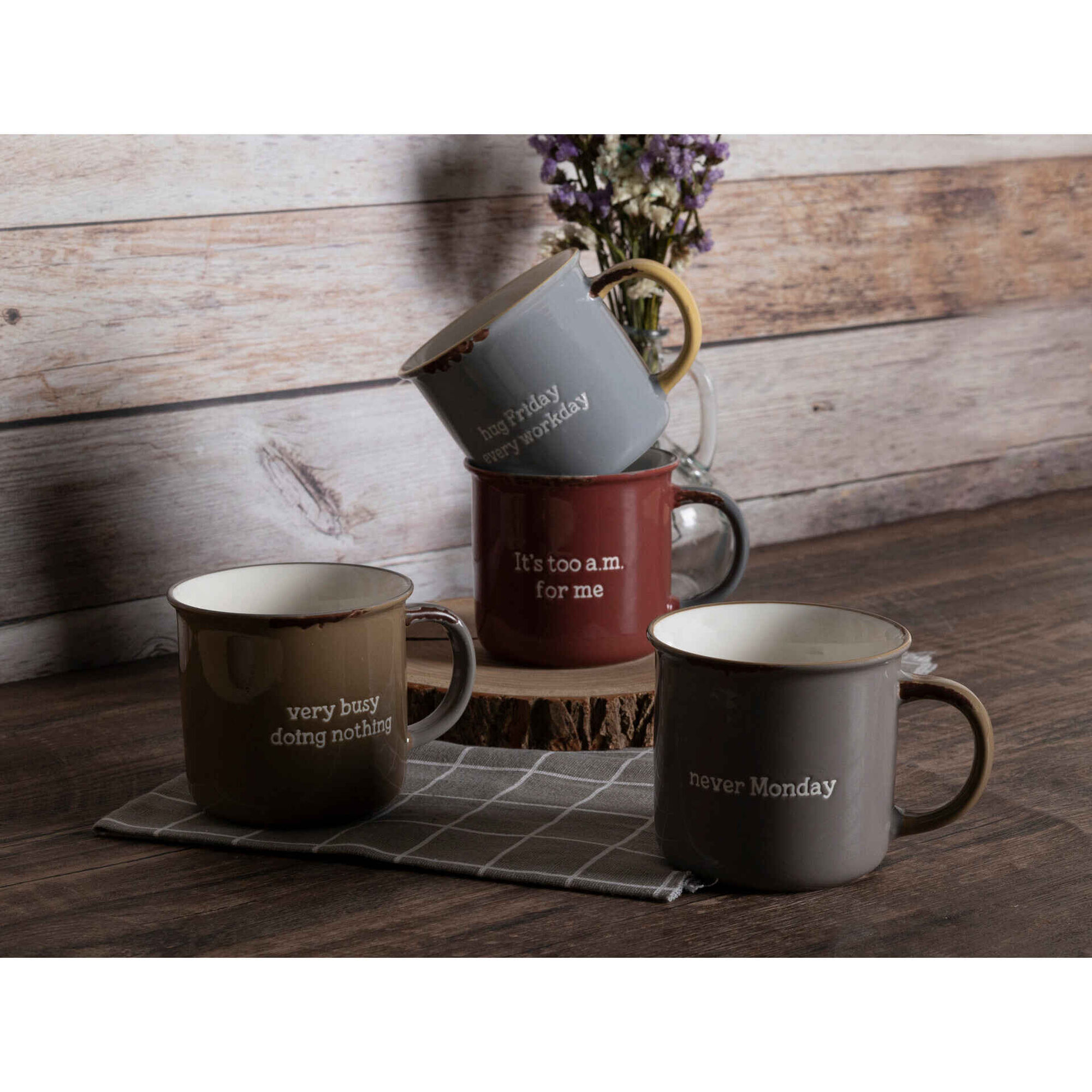 Caneca 370ml Vintage Hug Friday Cinza Claro