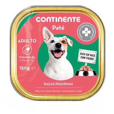 Comida Húmida para Cão Adulto Raças Pequenas Patê Vaca e Fígado Terrina Continente