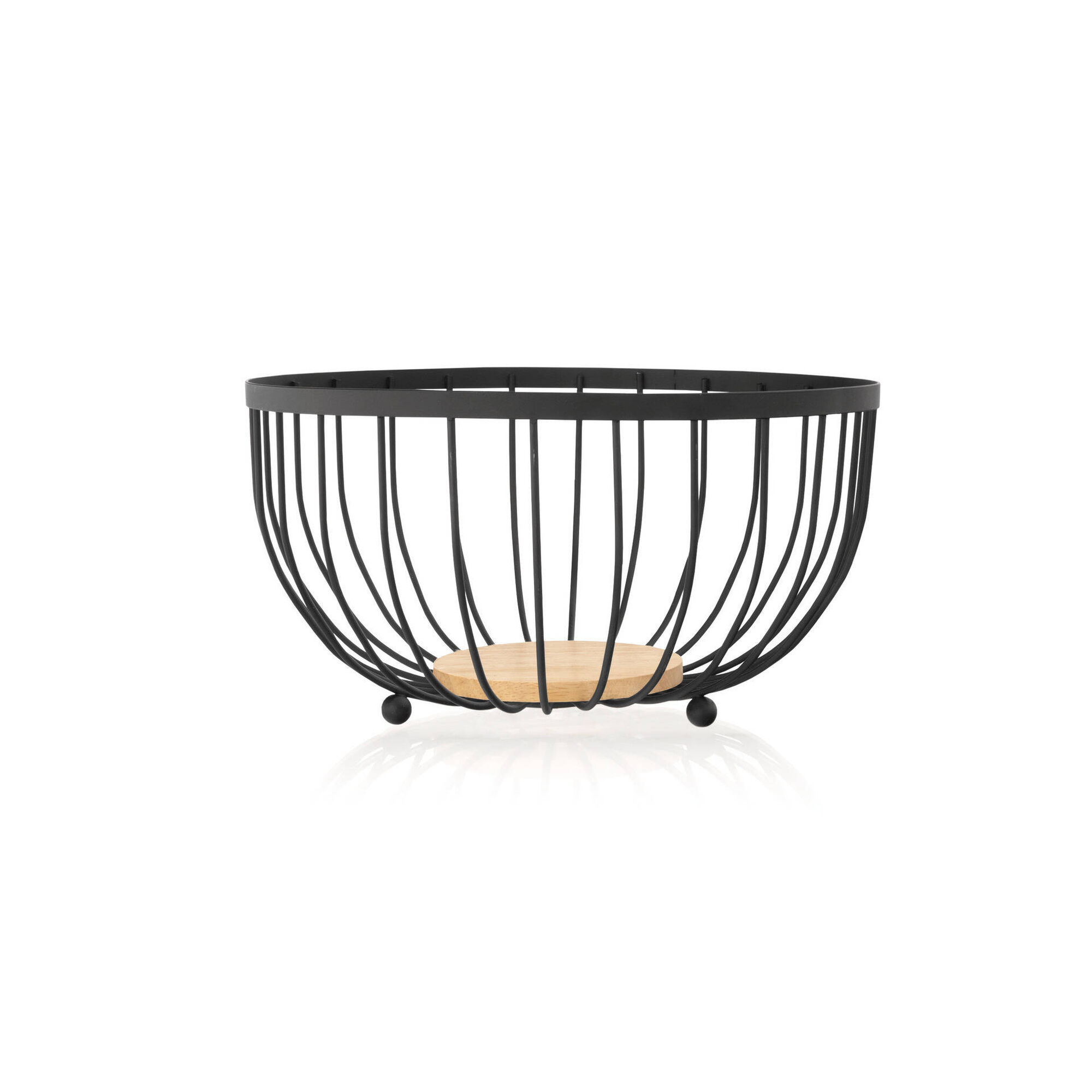 Fruteira Metal com Base Madeira Preta Cosy