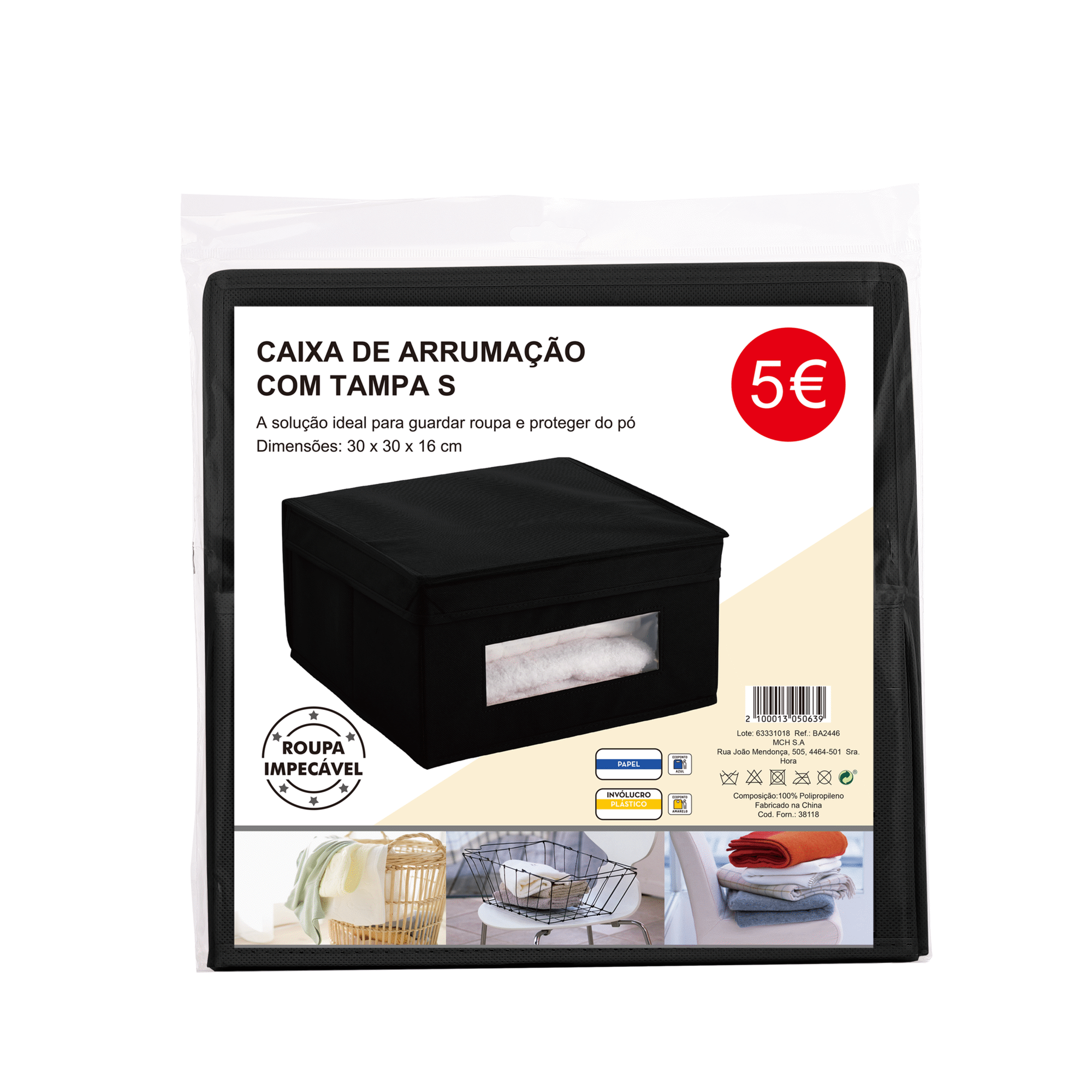 Caixa de Organiza&ccedil;&atilde;o com Tampa S Preta Bazar&atilde;o