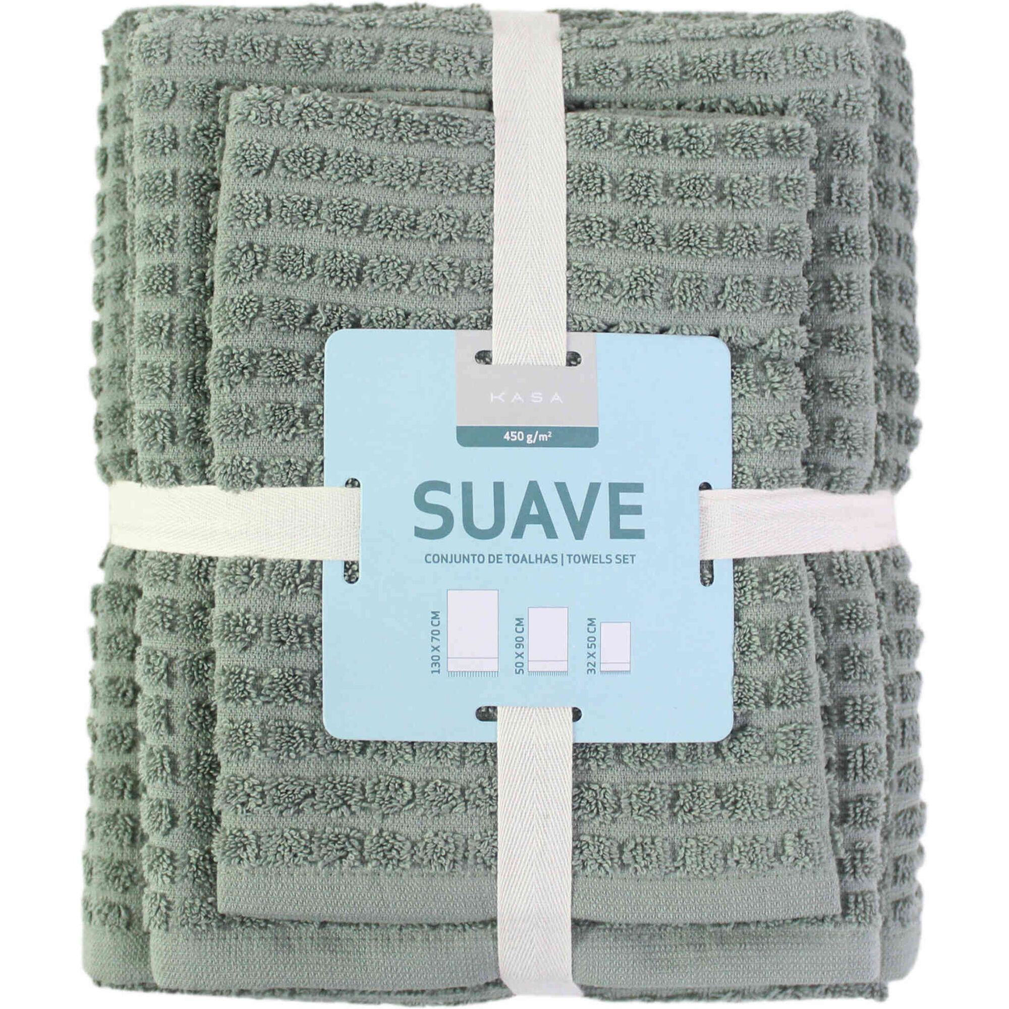 Conjunto 3 Toalhas 450g/m2 Lotus Verde Kasa