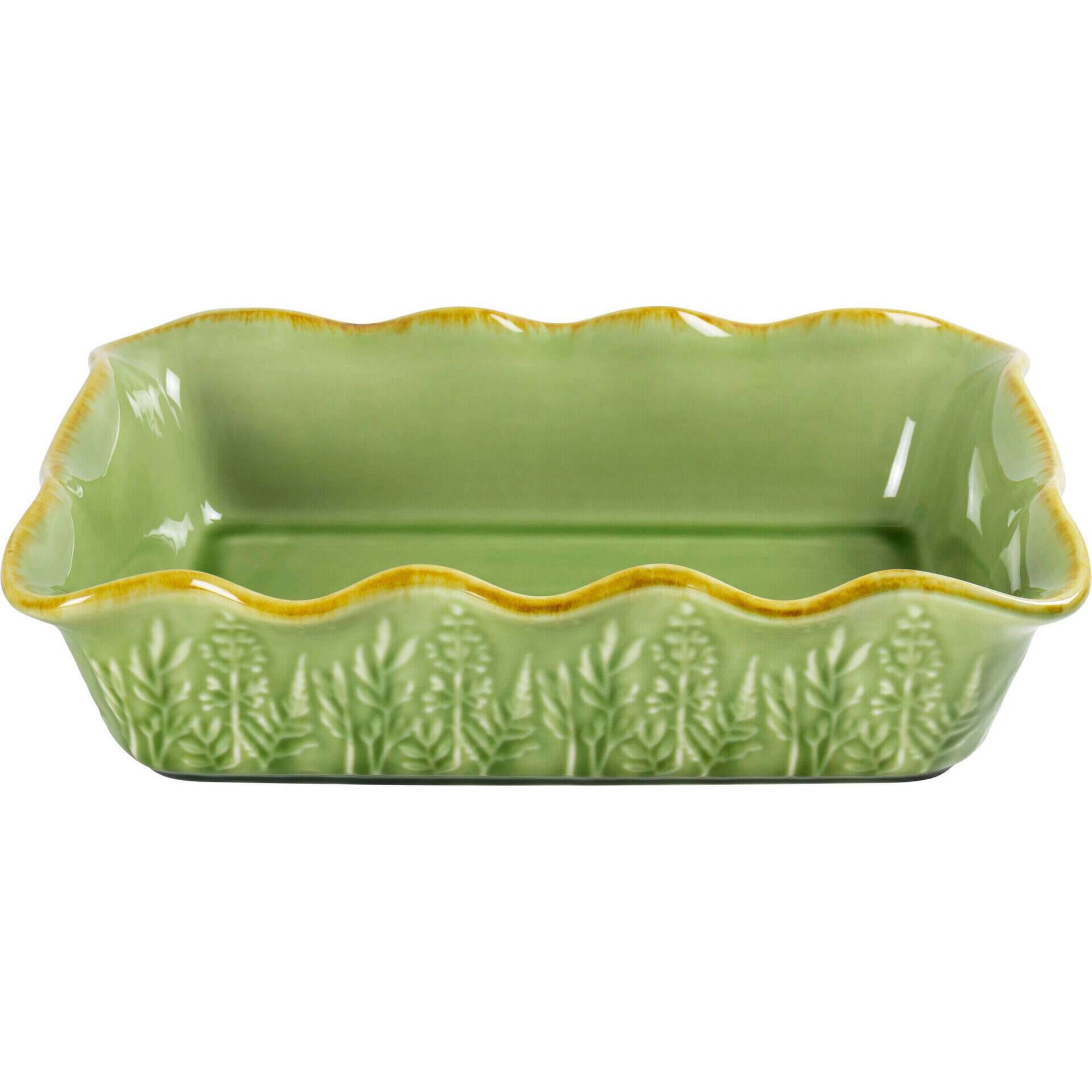 Assadeira 29x19cm Retangular Folhas Verde Claro Kasa