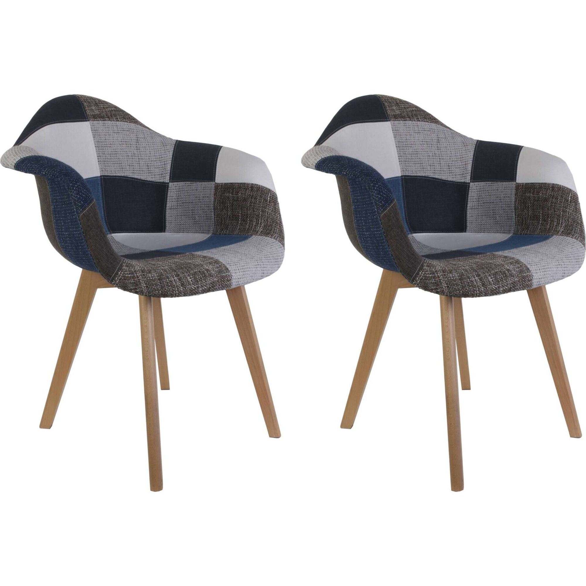 Conjunto de 2 Cadeiras Estofadas Azul Patchwork