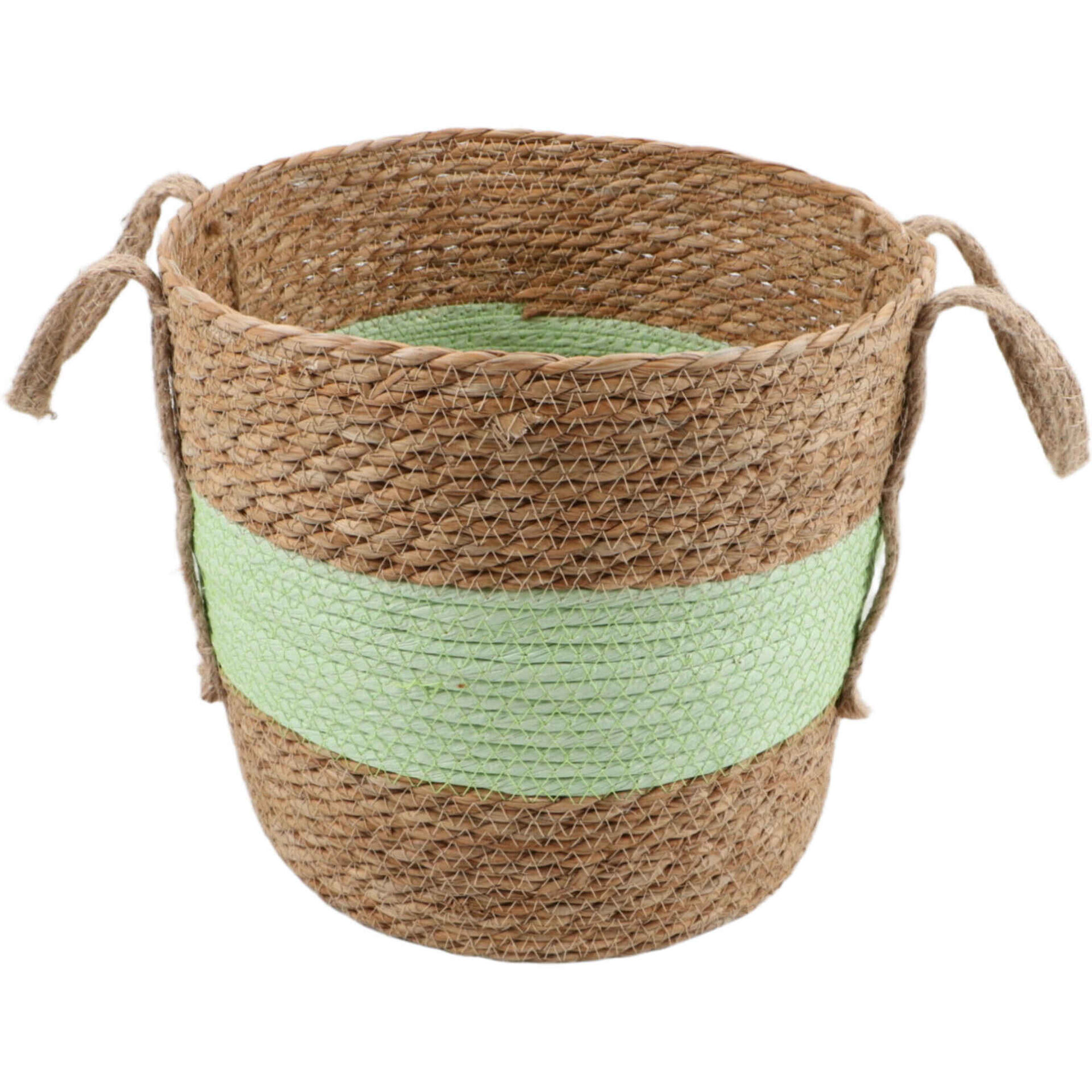 Cesto Alto Redondo 30cm com Asas Barra Verde