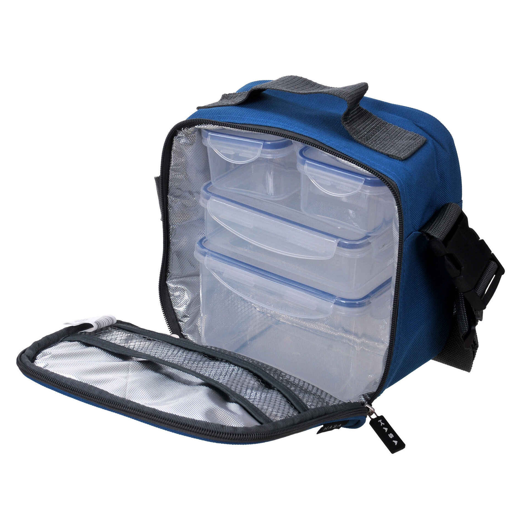 Conjunto Saco T&eacute;rmico Tiracolo e 4 Caixas Azul 4 My Lunch Kasa