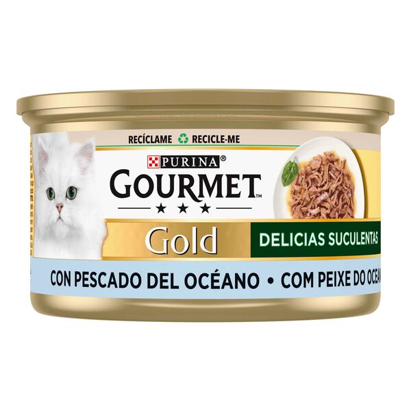 Comida Húmida para Gato Adulto Delícias Suculentas Peixe do Oceano Purina Gourmet Gold