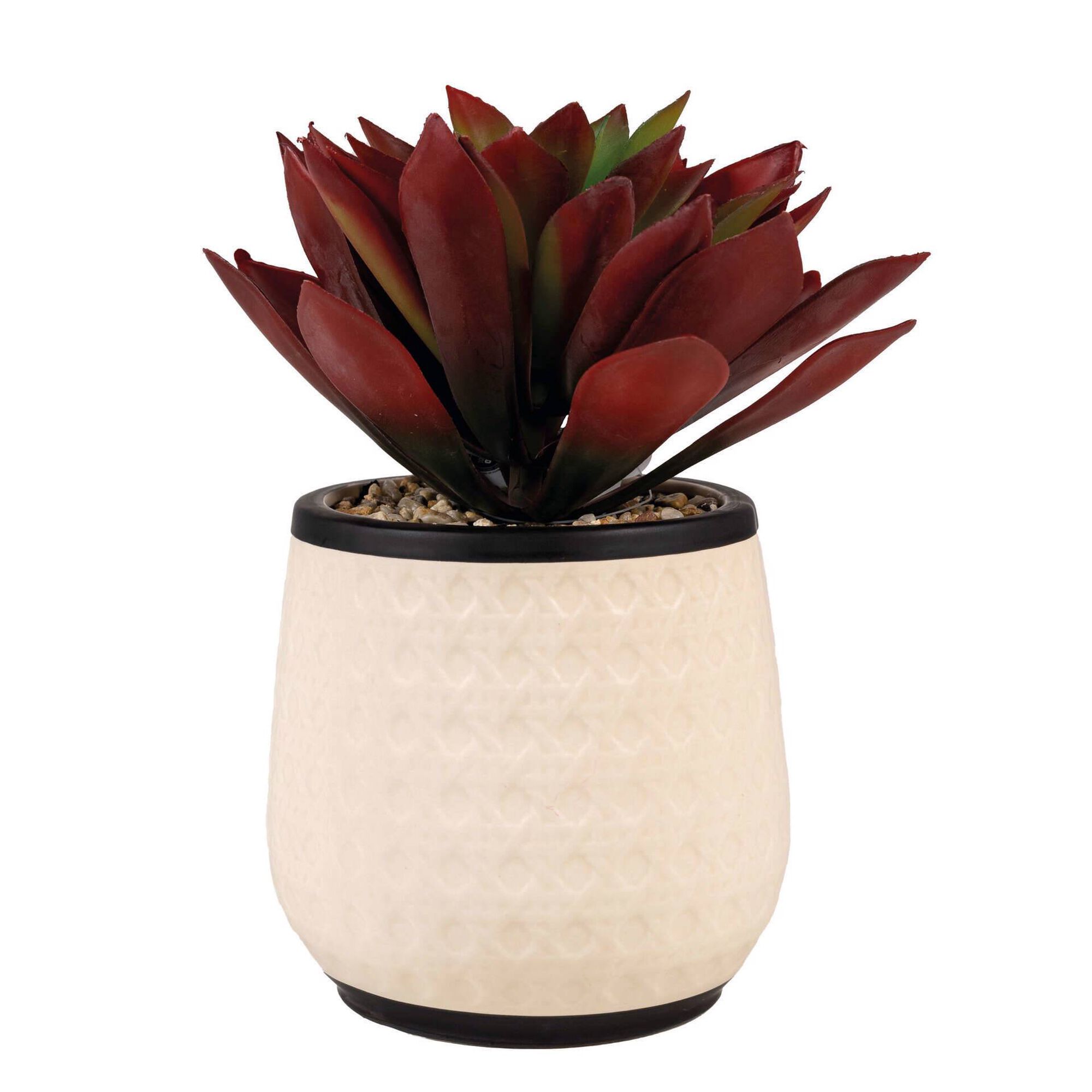 Planta Artificial Suculenta com Vaso Entrançado Cru Planta Artificial Suculenta com Vaso Entrançado Cru