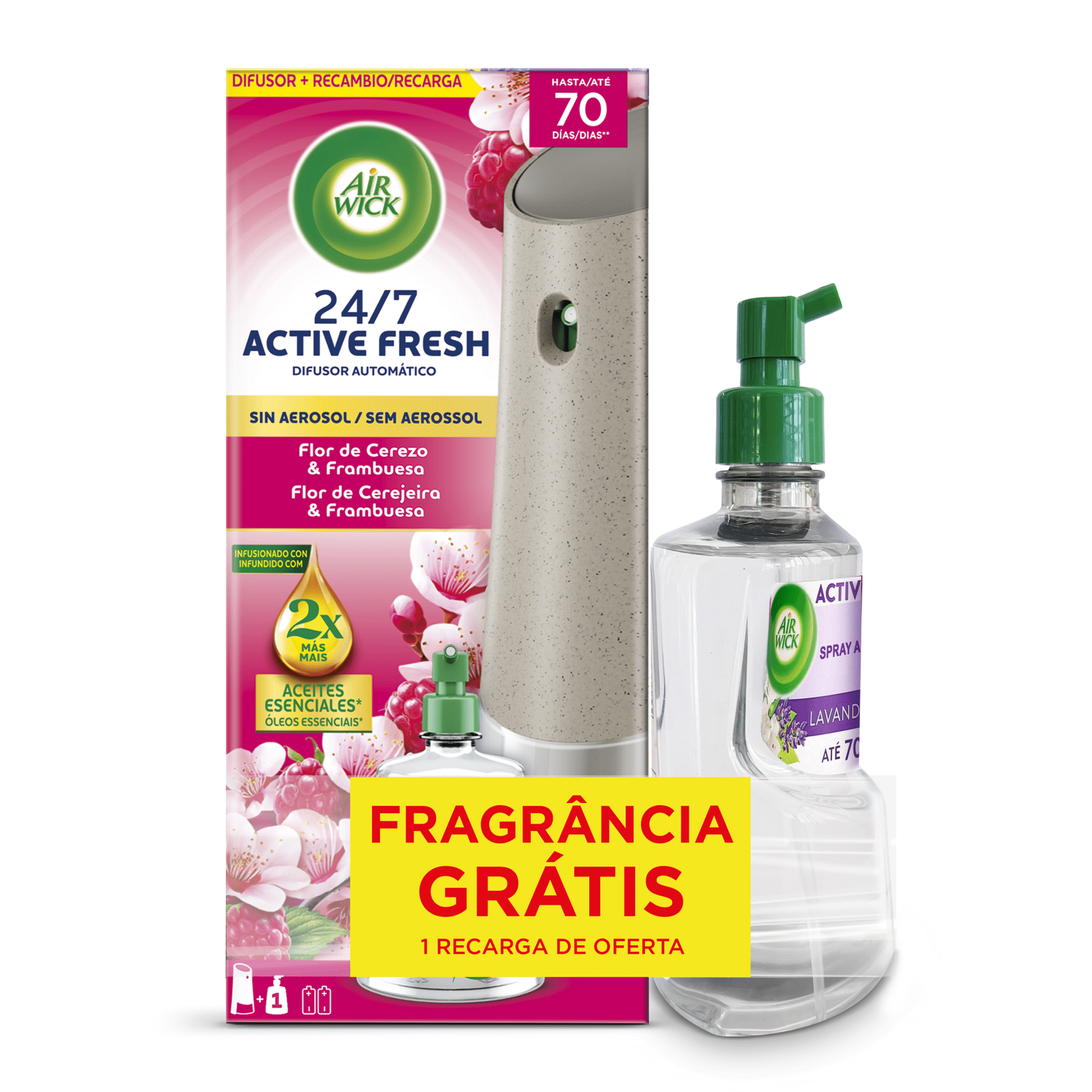 Ambientador Difusor Active Fresh Flor de Cerejeira e Recarga Lavanda Air Wick