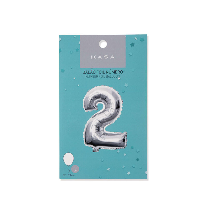 Balão Foil Nº2 83cm Prateado Kasa
