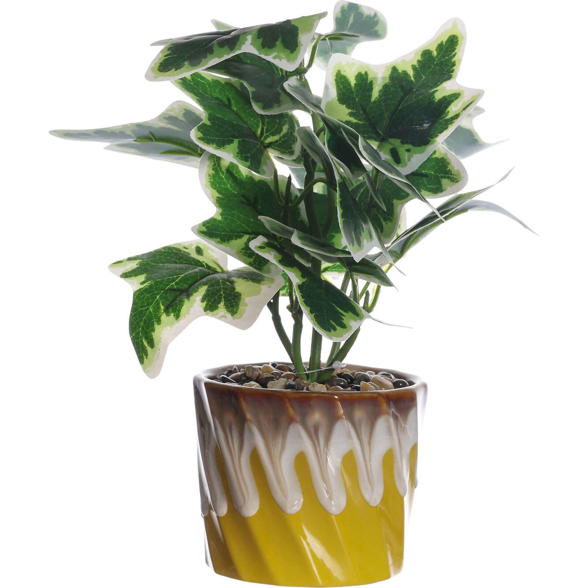 Planta Artificial Vaso Cerâmica Amarelo