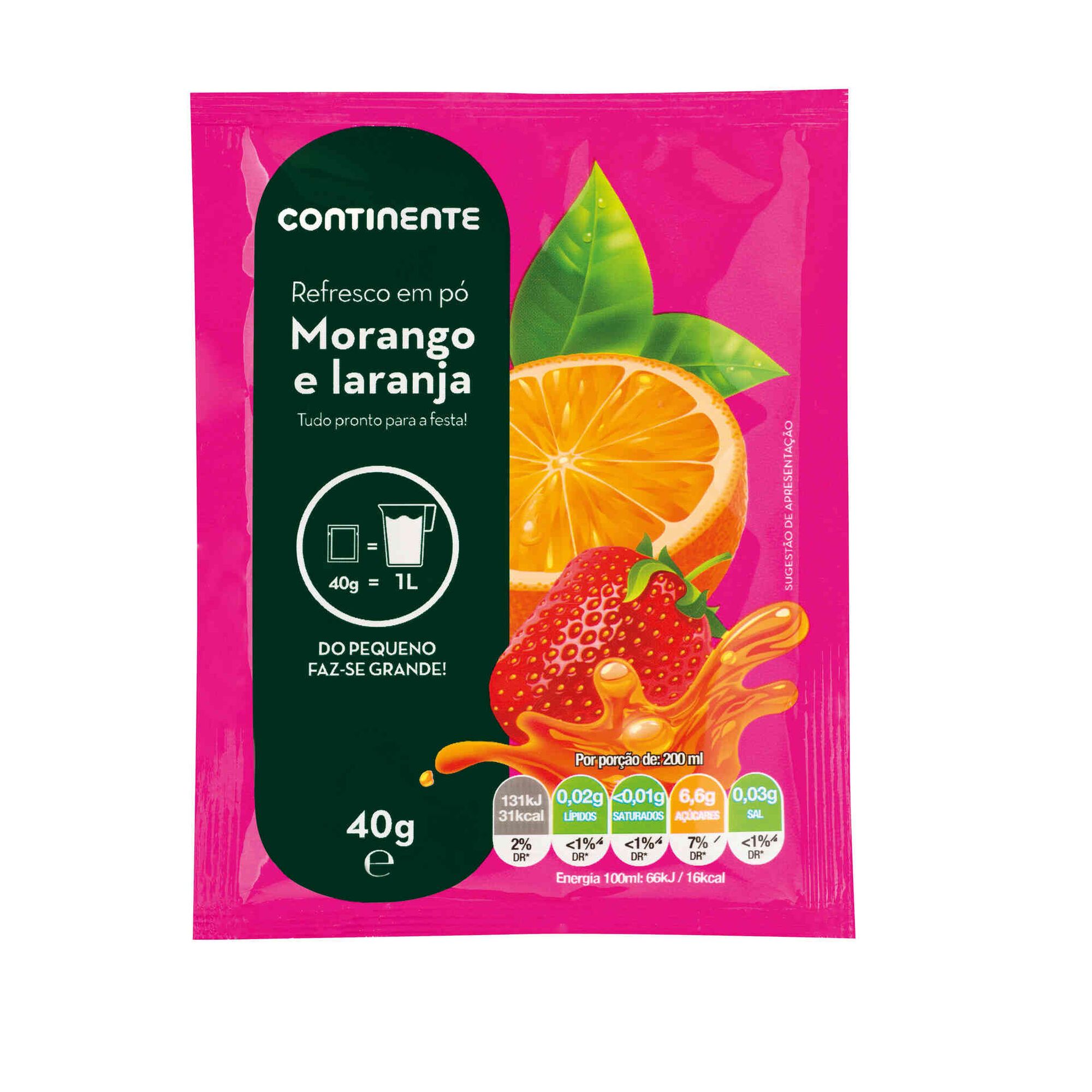 Refresco em Pó Morango e Laranja