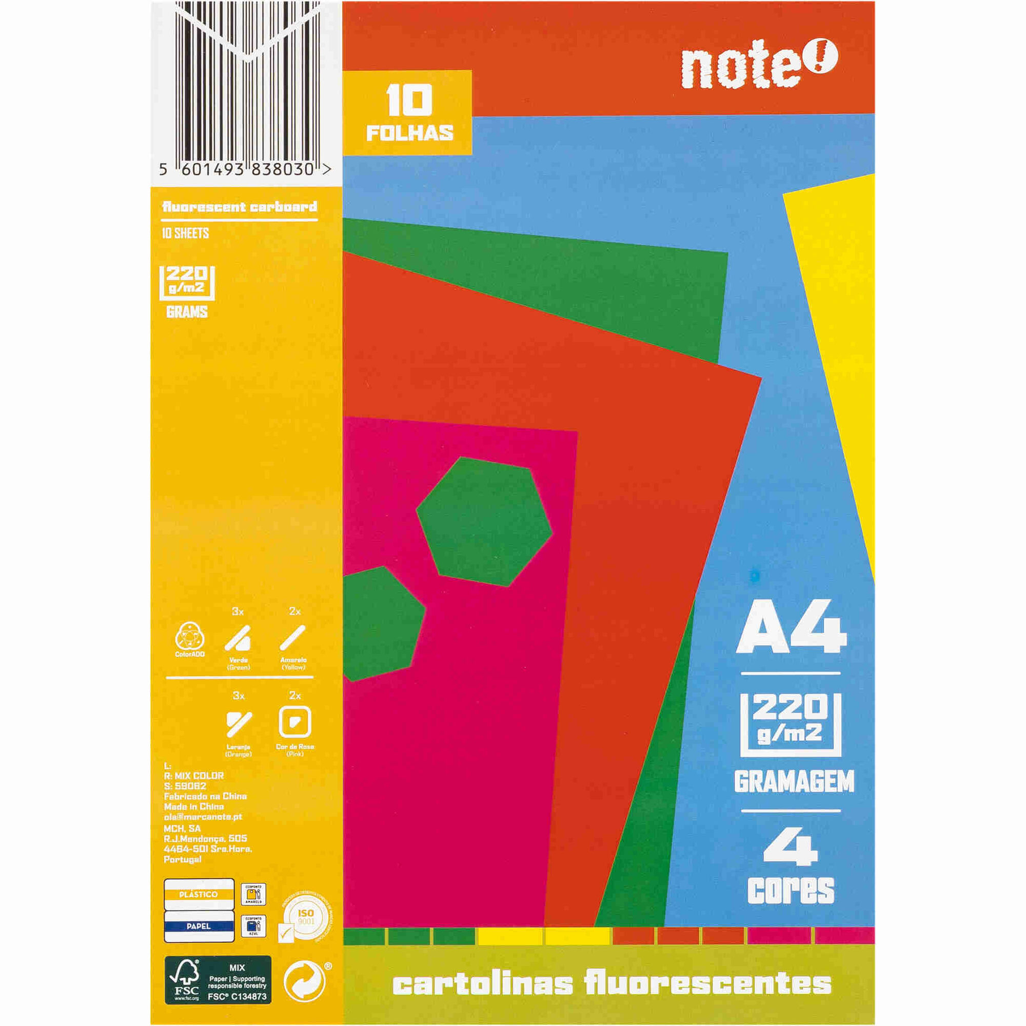 Conjunto 10 Cartolinas A4 Fluorescentes Note!