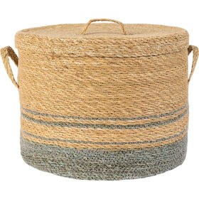 Cesto com Tampa Redondo 26cm Fundo Azul Kasa