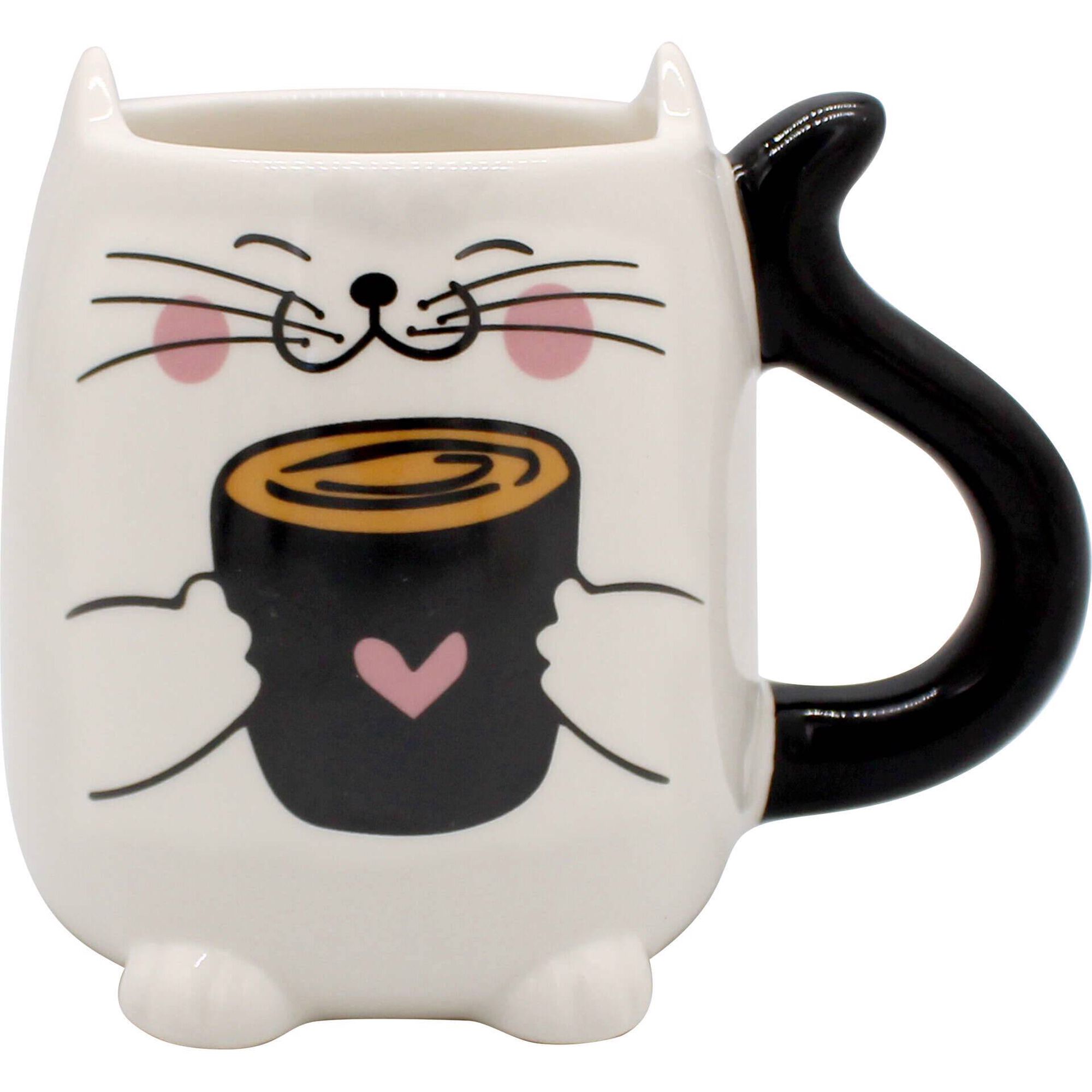 Caneca 380ml Gato Olhos Pretos com Asa e Cauda