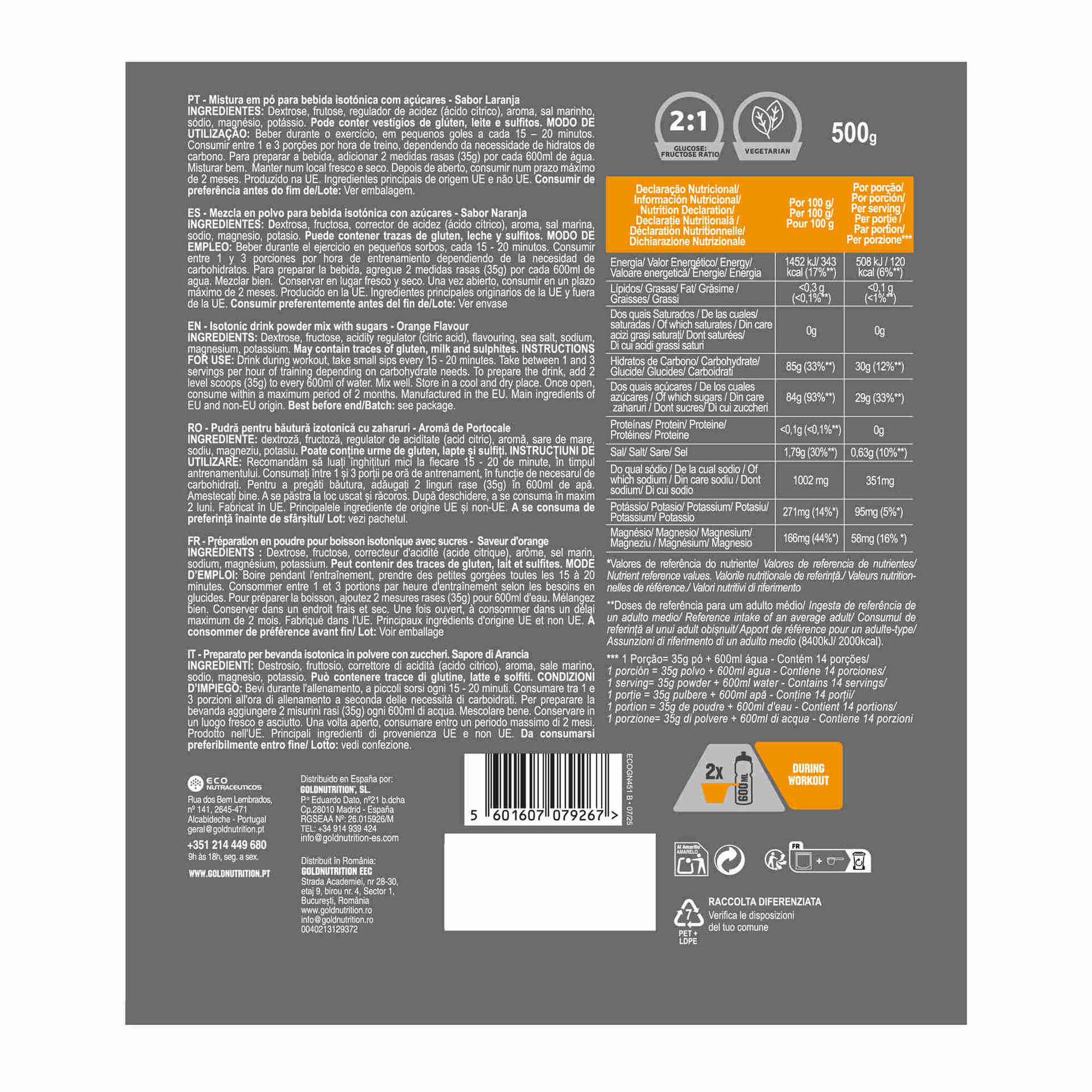 Bebida Isot&oacute;nica Hydrate Isotonic Sports Drink H30 Laranja Gold Nutrition