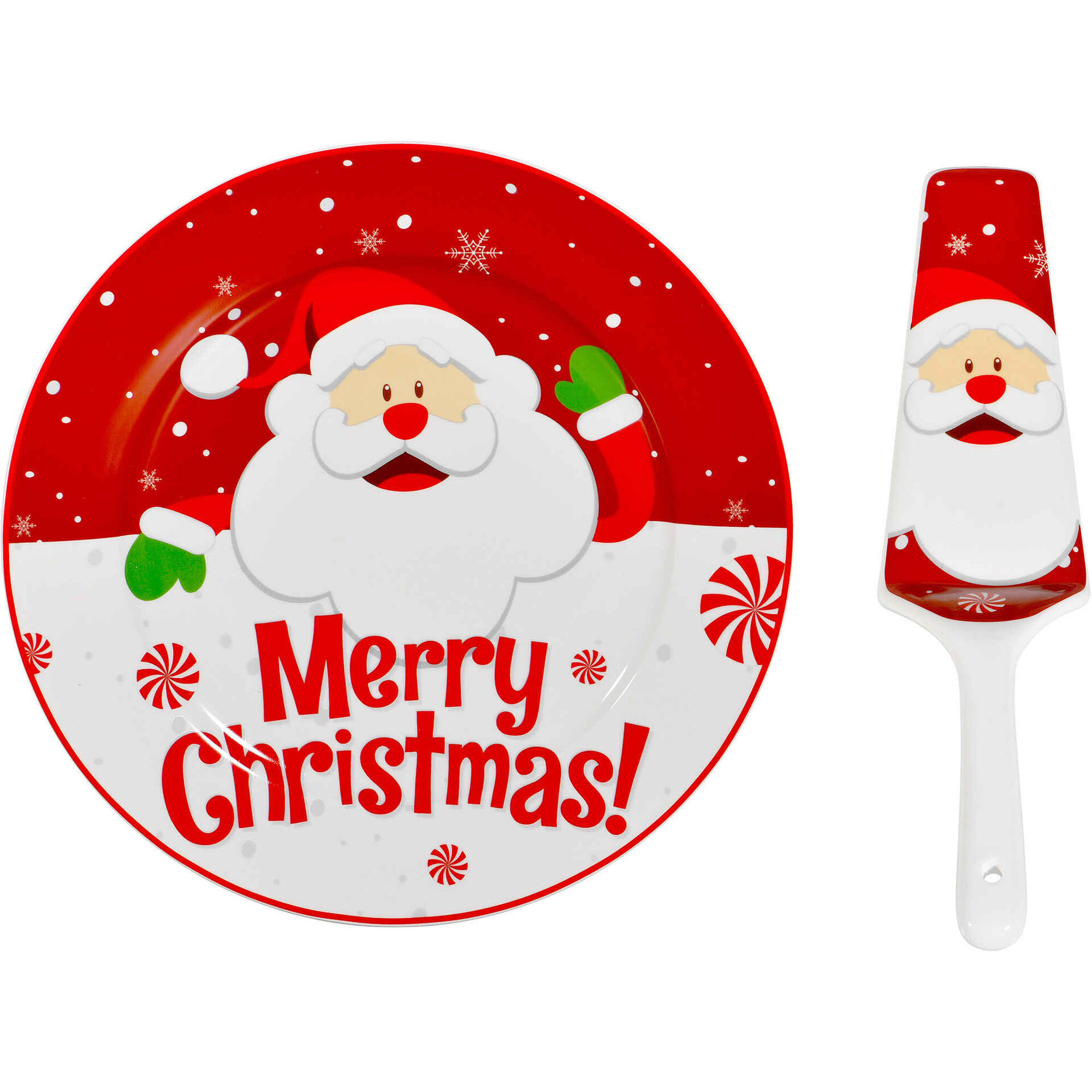 Prato Bolo Vermelho 27cm com Espátula Pai Natal