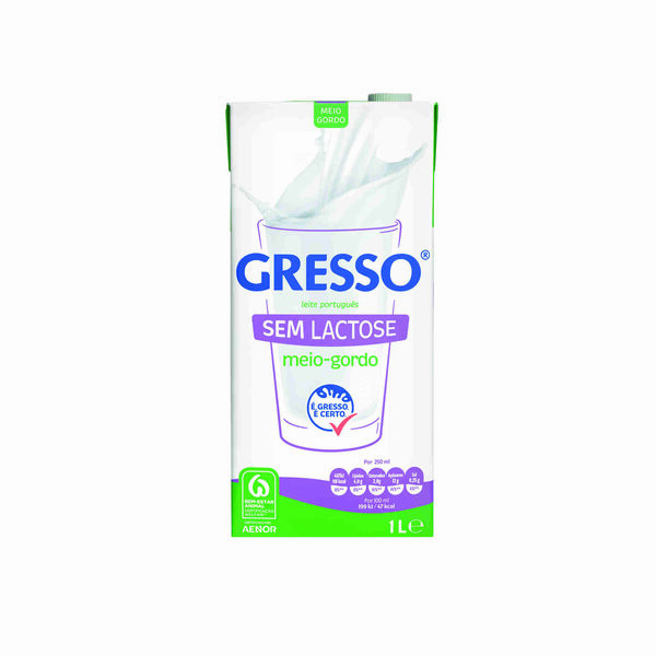 Leite UHT Meio Gordo sem Lactose Gresso