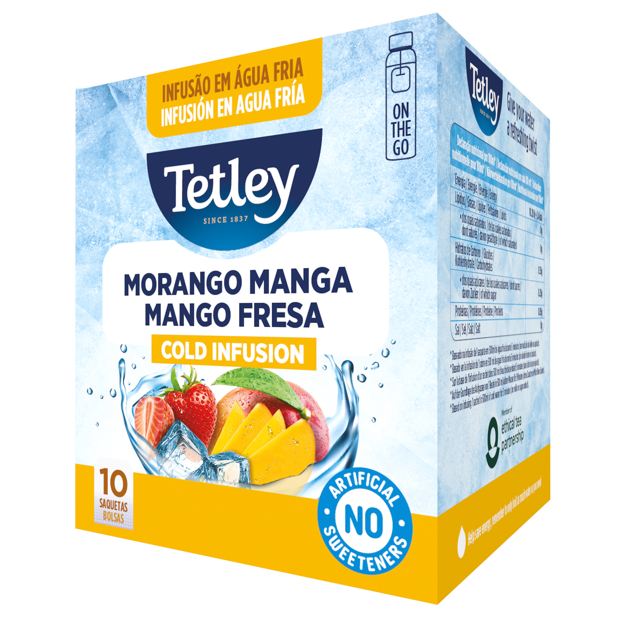 Infus&atilde;o Fria Morango e Manga Saquetas Tetley