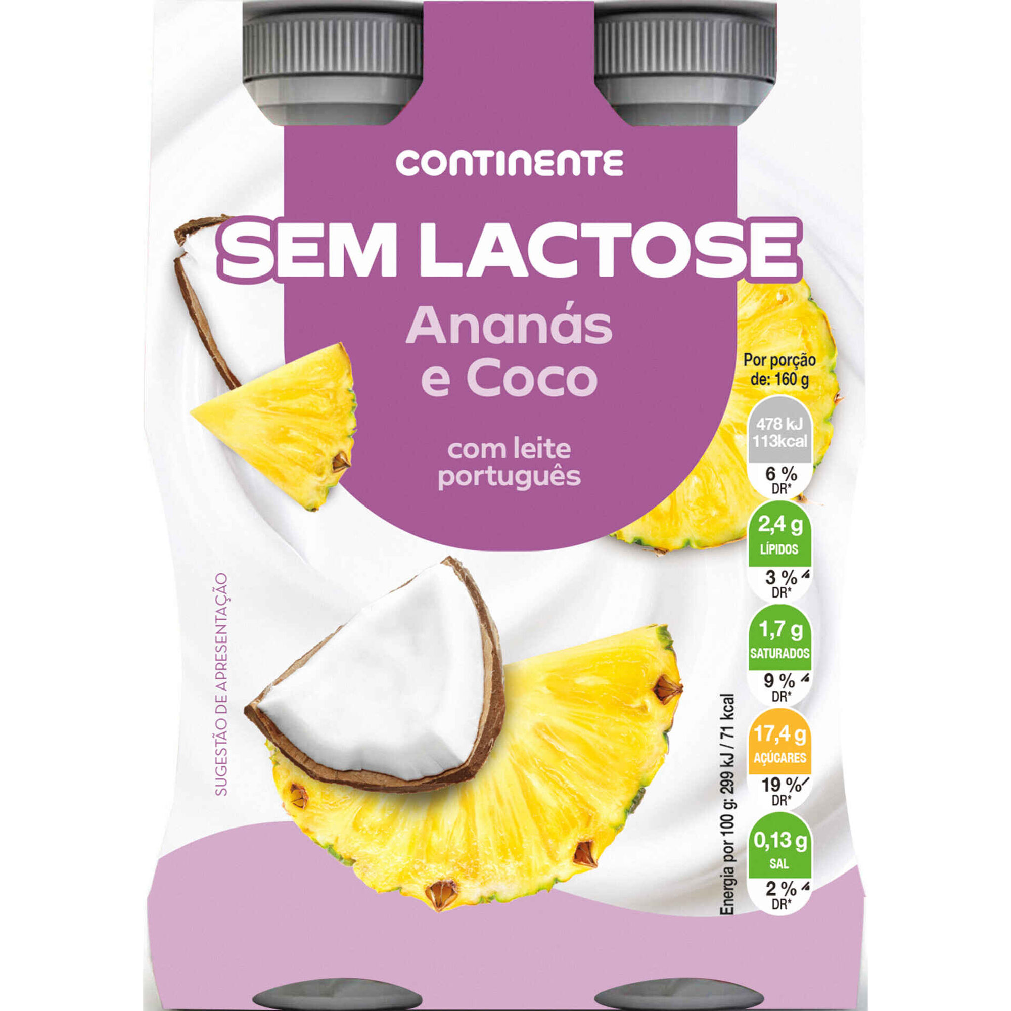 Iogurte L&iacute;quido sem Lactose Anan&aacute;s e Coco Continente