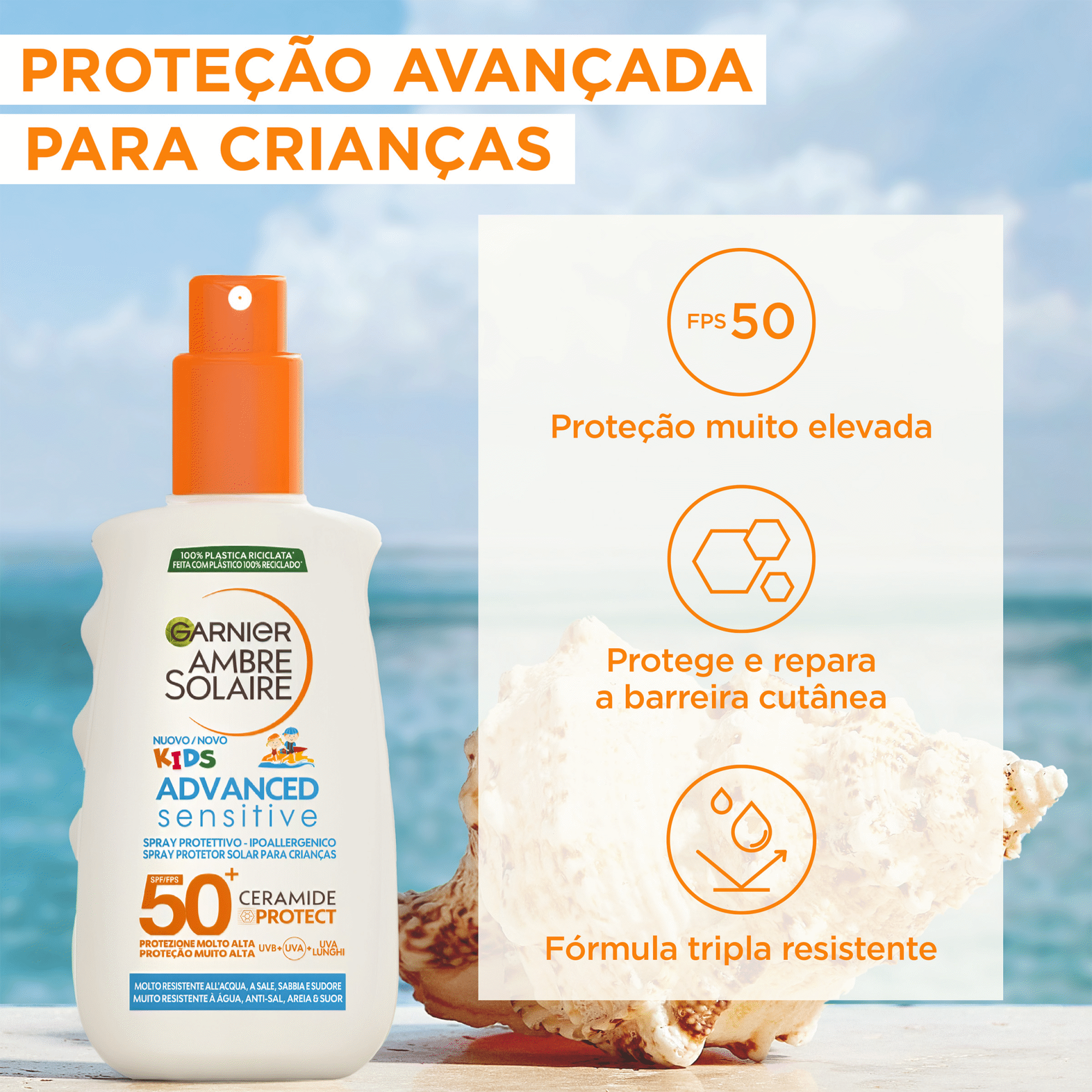 Protetor Solar Spray Sensitive Advanced Kids FPS 50+ Garnier Ambre Solaire