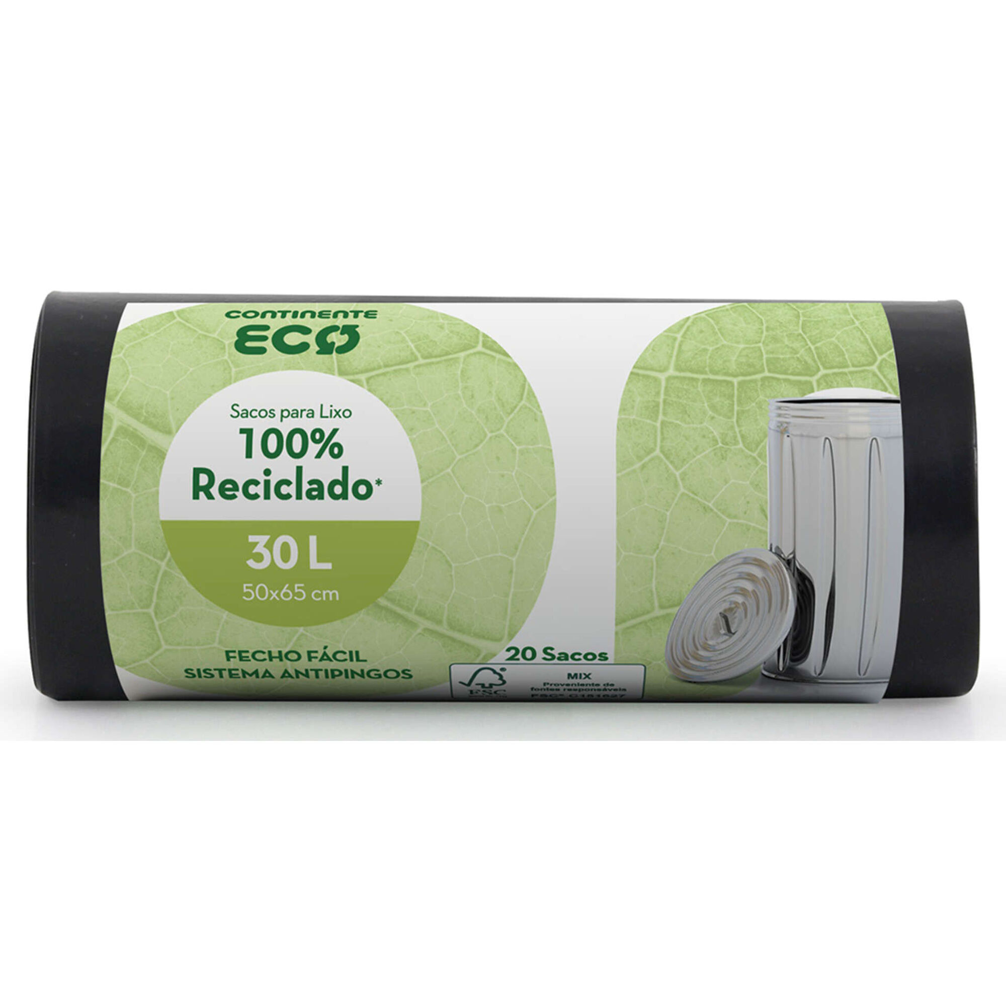 Sacos Lixo 100% Reciclado Fecho Fácil 30 lt Sacos Lixo 100% Reciclado Fecho Fácil 30 lt