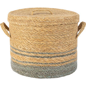 Cesto com Tampa Redondo 38cm Fundo Azul Kasa