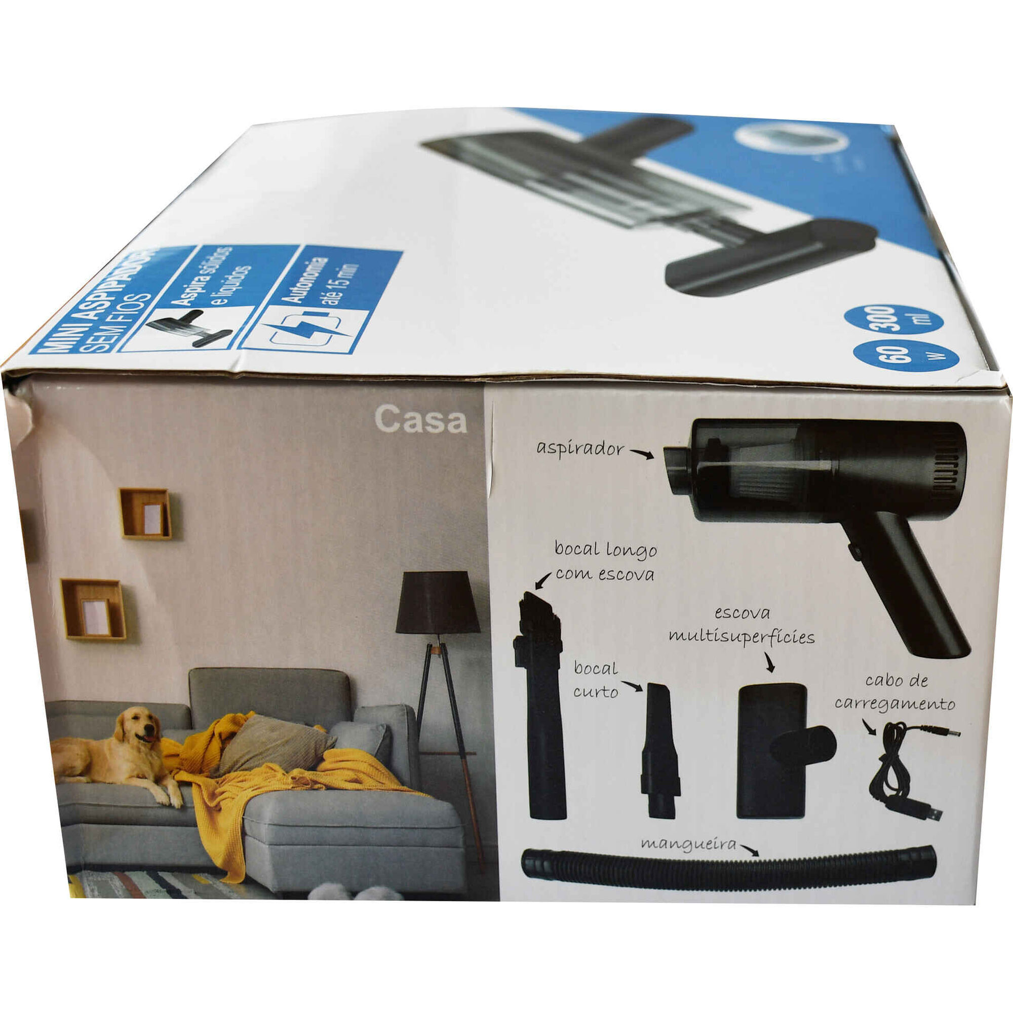 Mini Aspirador sem Fios 300ml 60W Preto Bazar&atilde;o