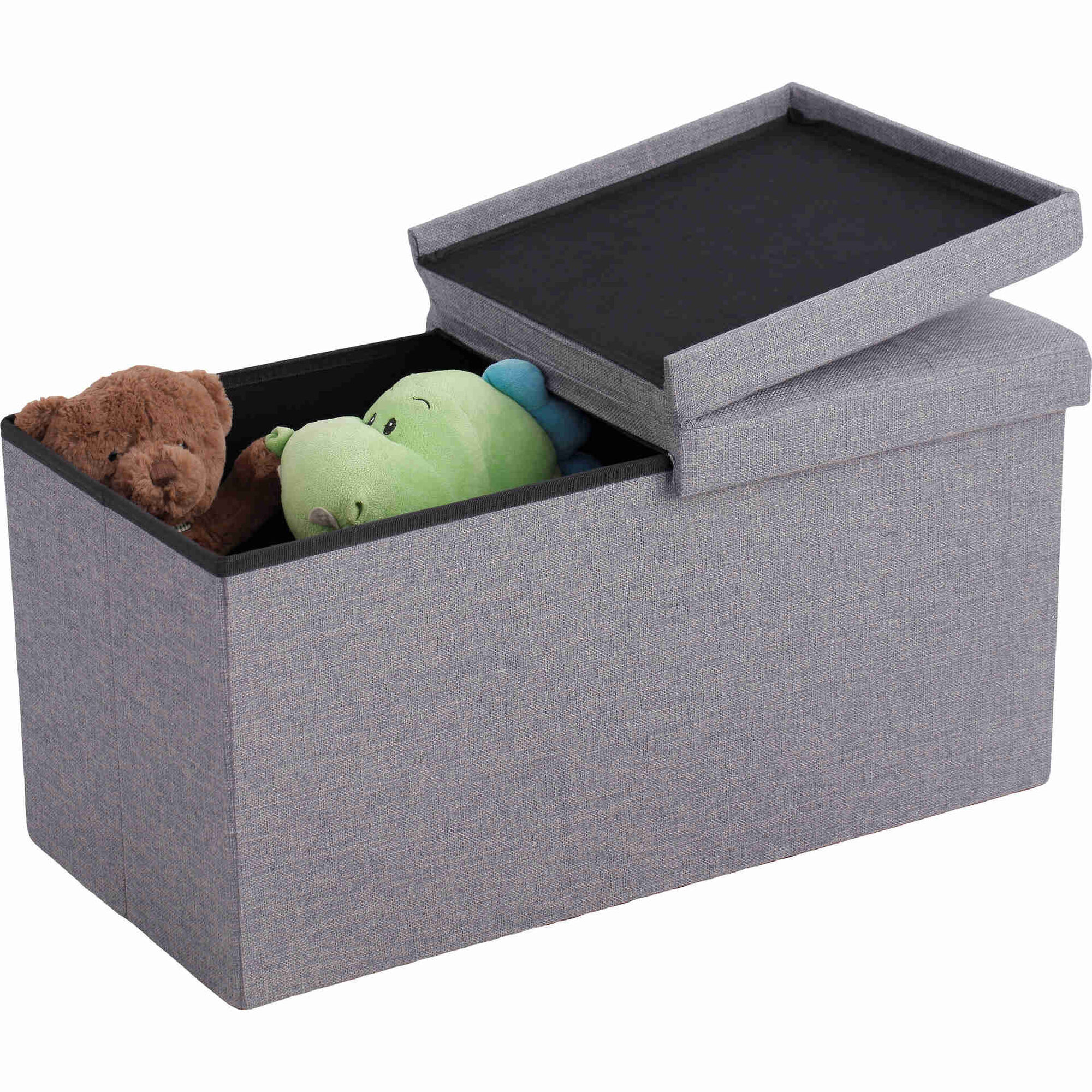 Banco de Arruma&ccedil;&atilde;o com Tampa 76x38x38cm Cinza Bazar&atilde;o