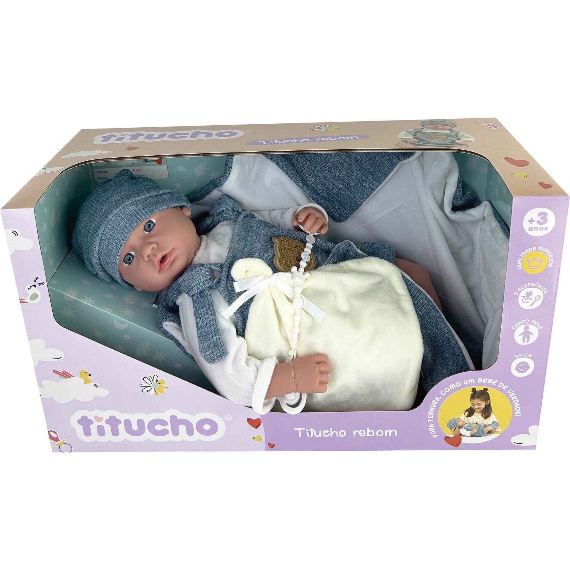 Zoko Titucho - Beb&eacute; Reborn 50cm com Acess&oacute;rios Azuis
