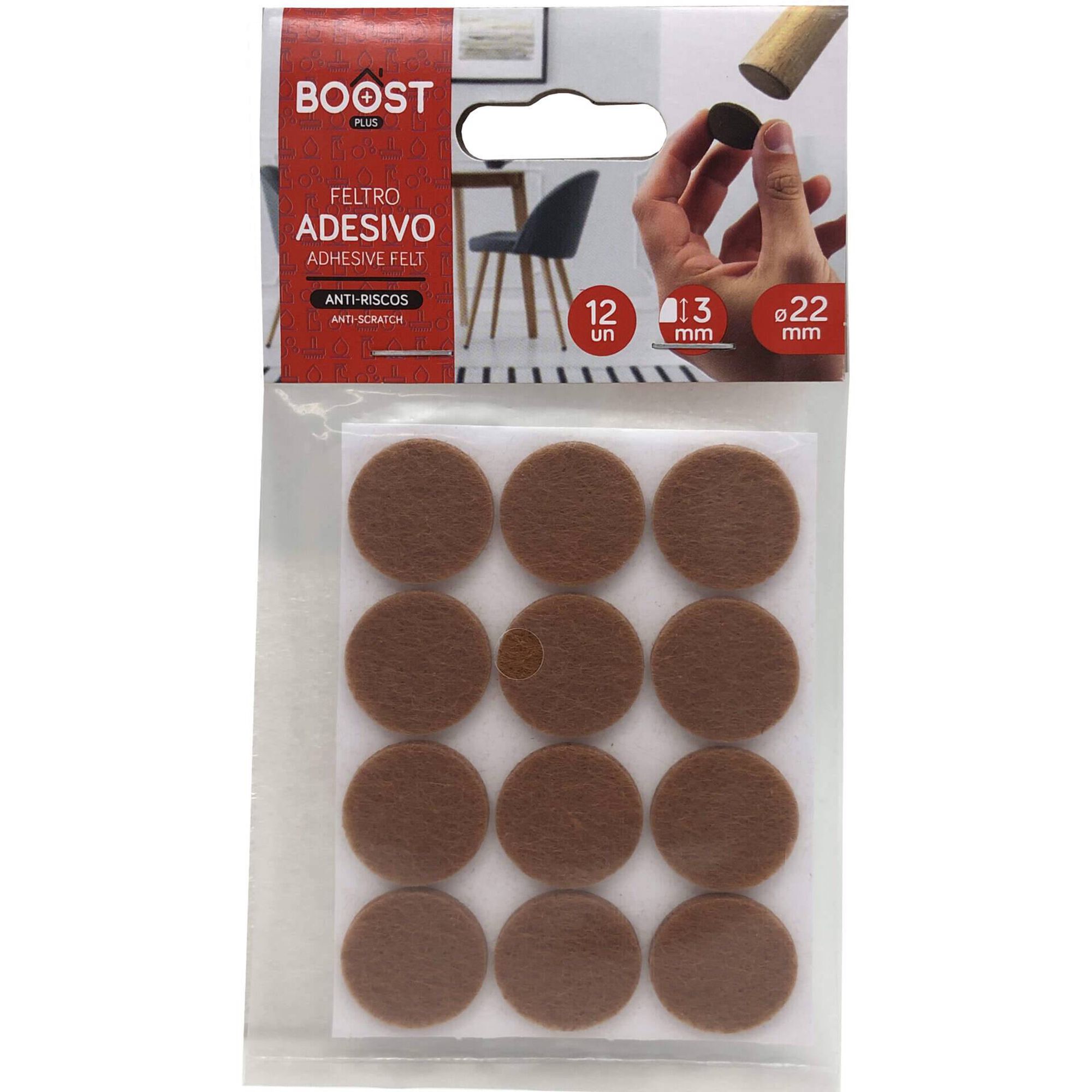 Conjunto 12 Adesivos Feltro Redondos 2,2cm Castanho Boost
