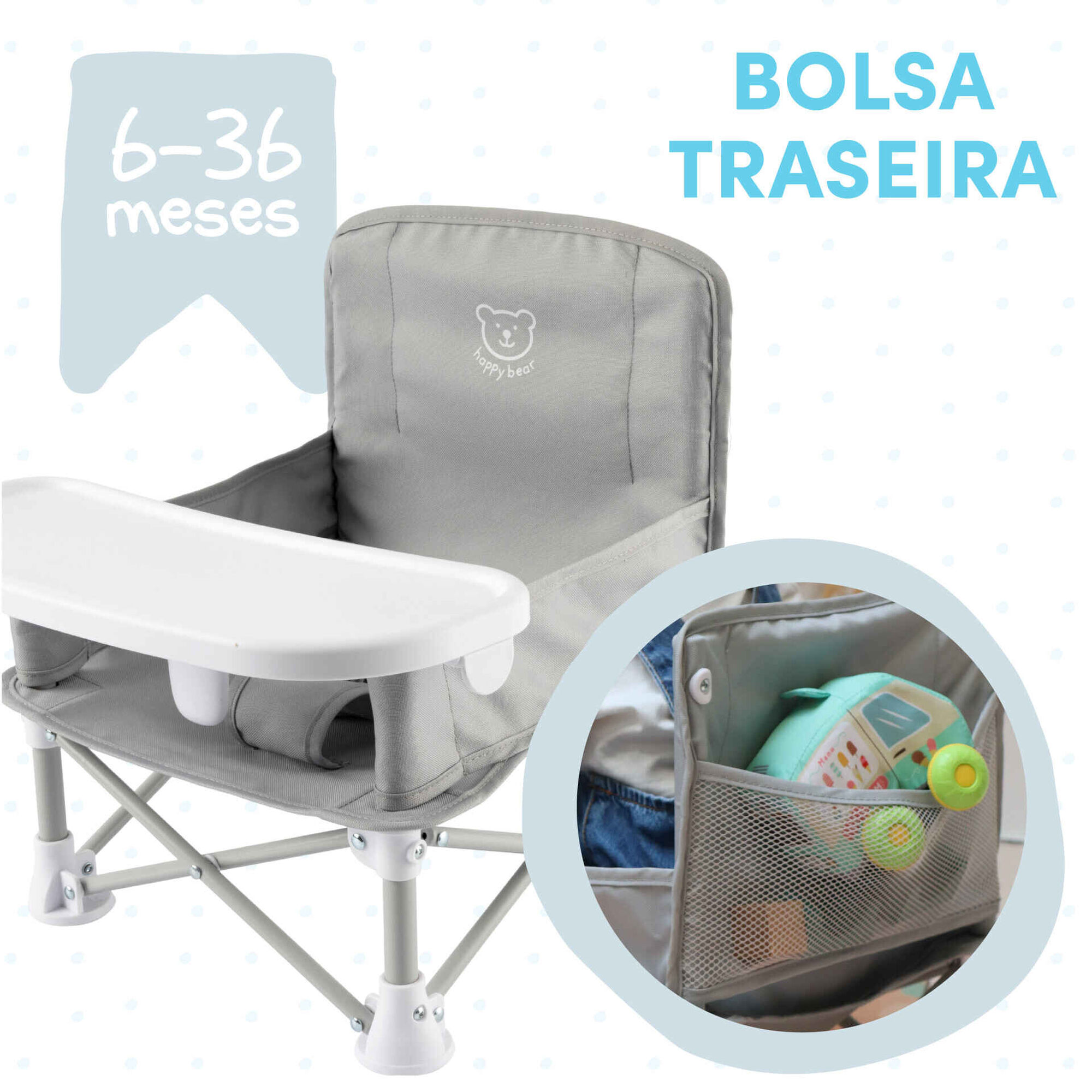 Cadeira de Refei&ccedil;&atilde;o Port&aacute;til Cinza Happy Bear