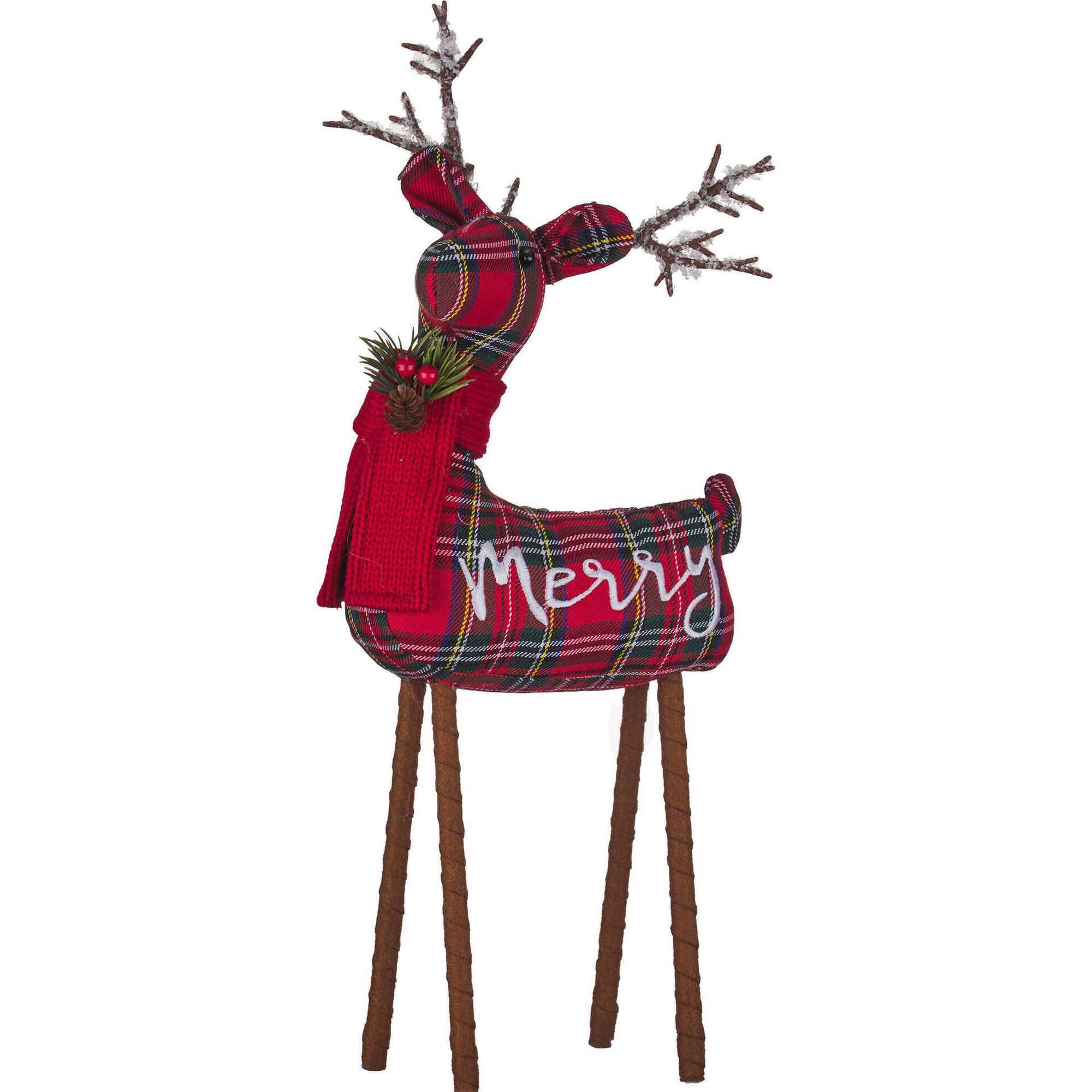 Rena Decorativa 46cm Padrão Tartã Feliz Natal