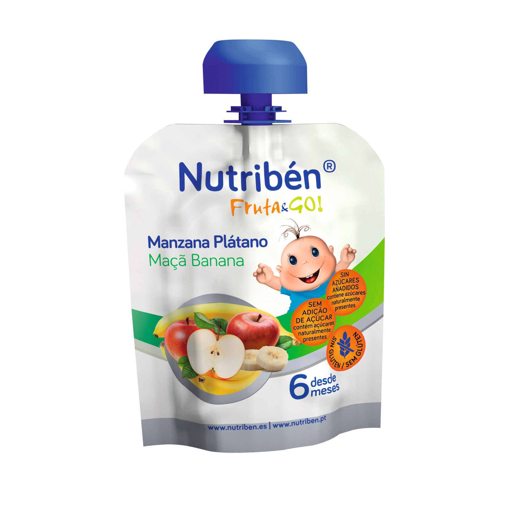 Saqueta de Maçã e Banana Fruta & Go sem Glúten +6 Meses Saqueta de Maçã e Banana Fruta & Go sem Glúten +6 Meses