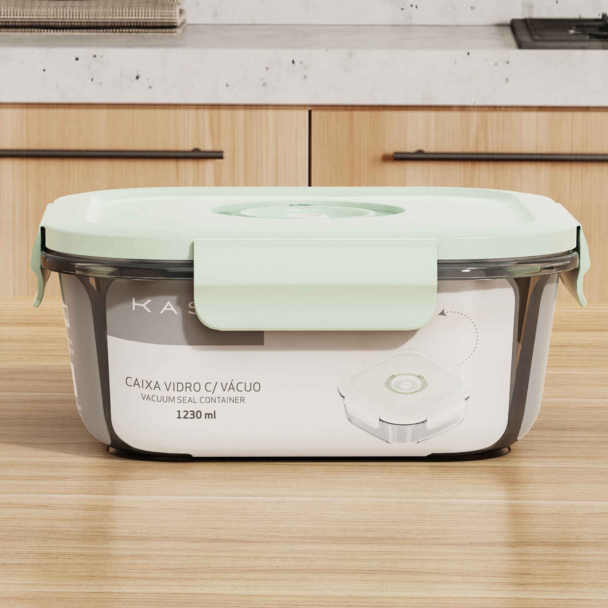 Caixa Vidro Quadrada 1230ml com Vácuo