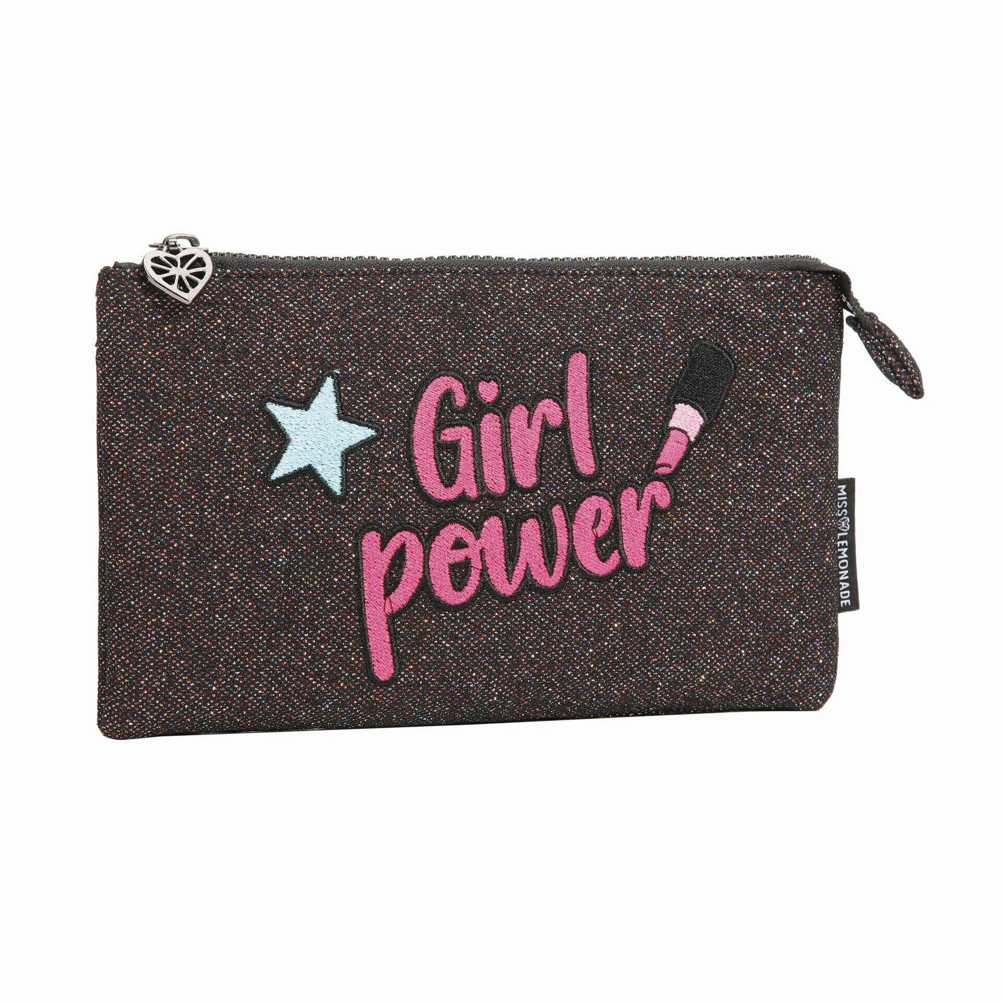 Estojo Flat Girl Power Glitter Rosa
