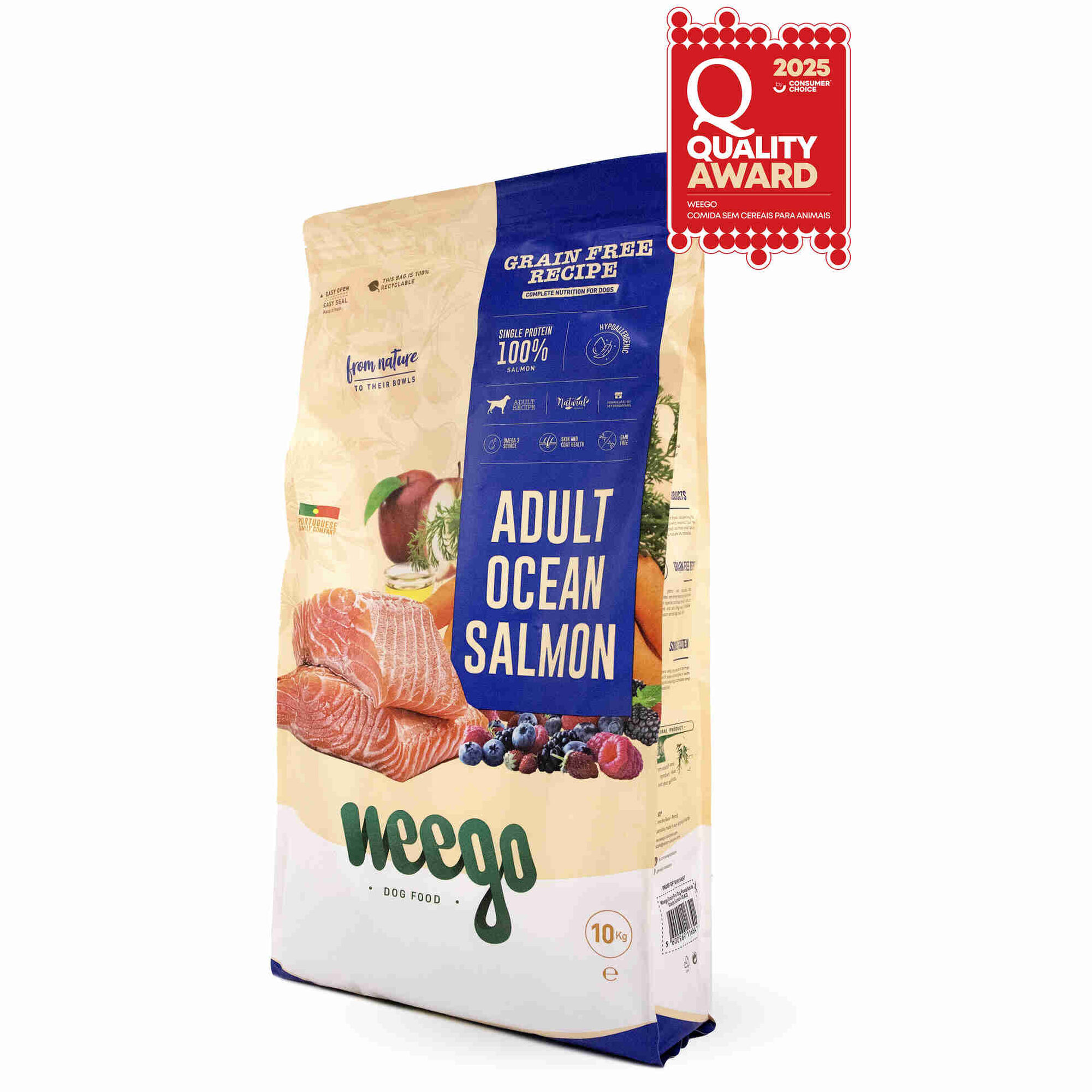 Ra&ccedil;&atilde;o para C&atilde;o Adulto Salm&atilde;o Grain Free Weego