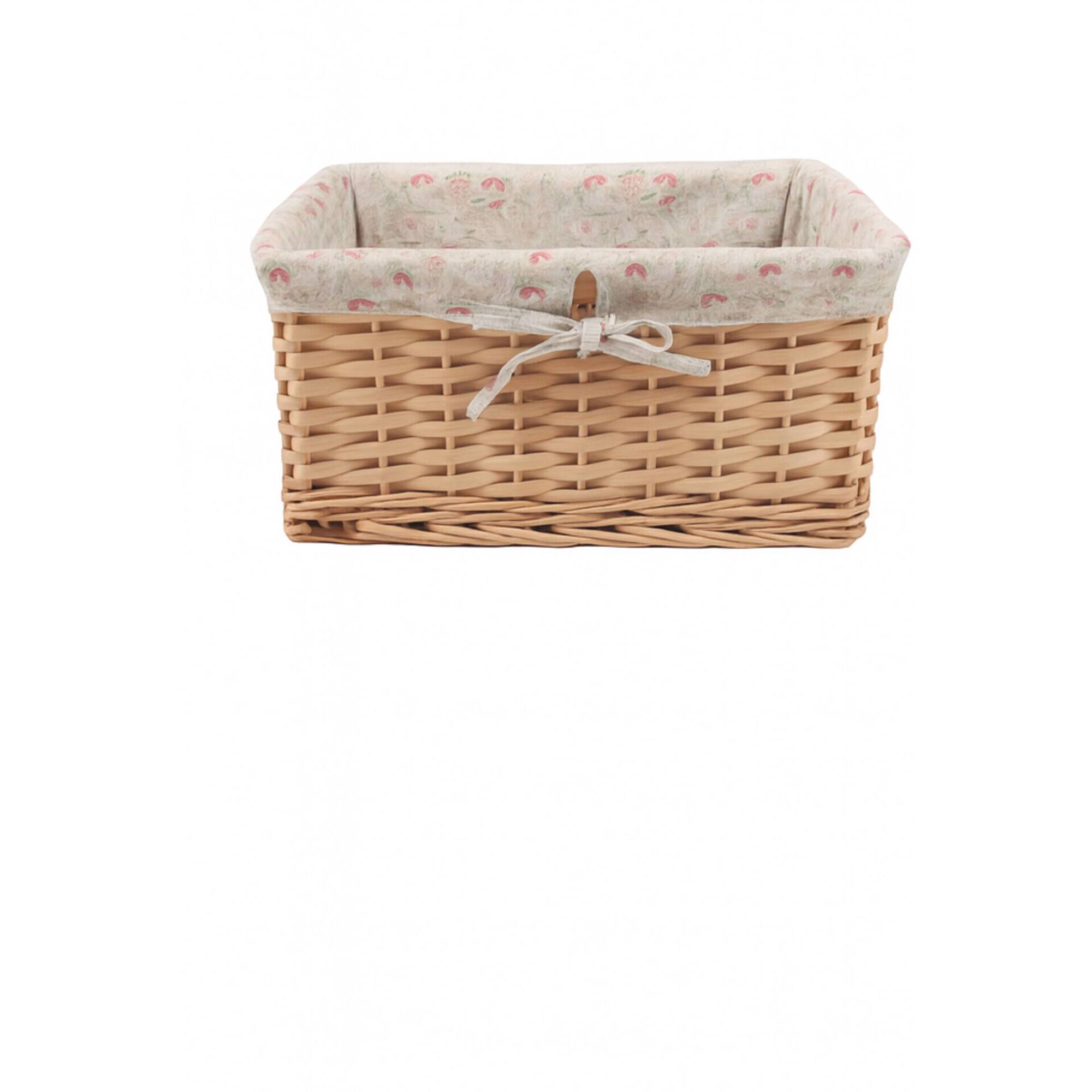 Cesto Tecido com Flores 38x28x18cm Bege