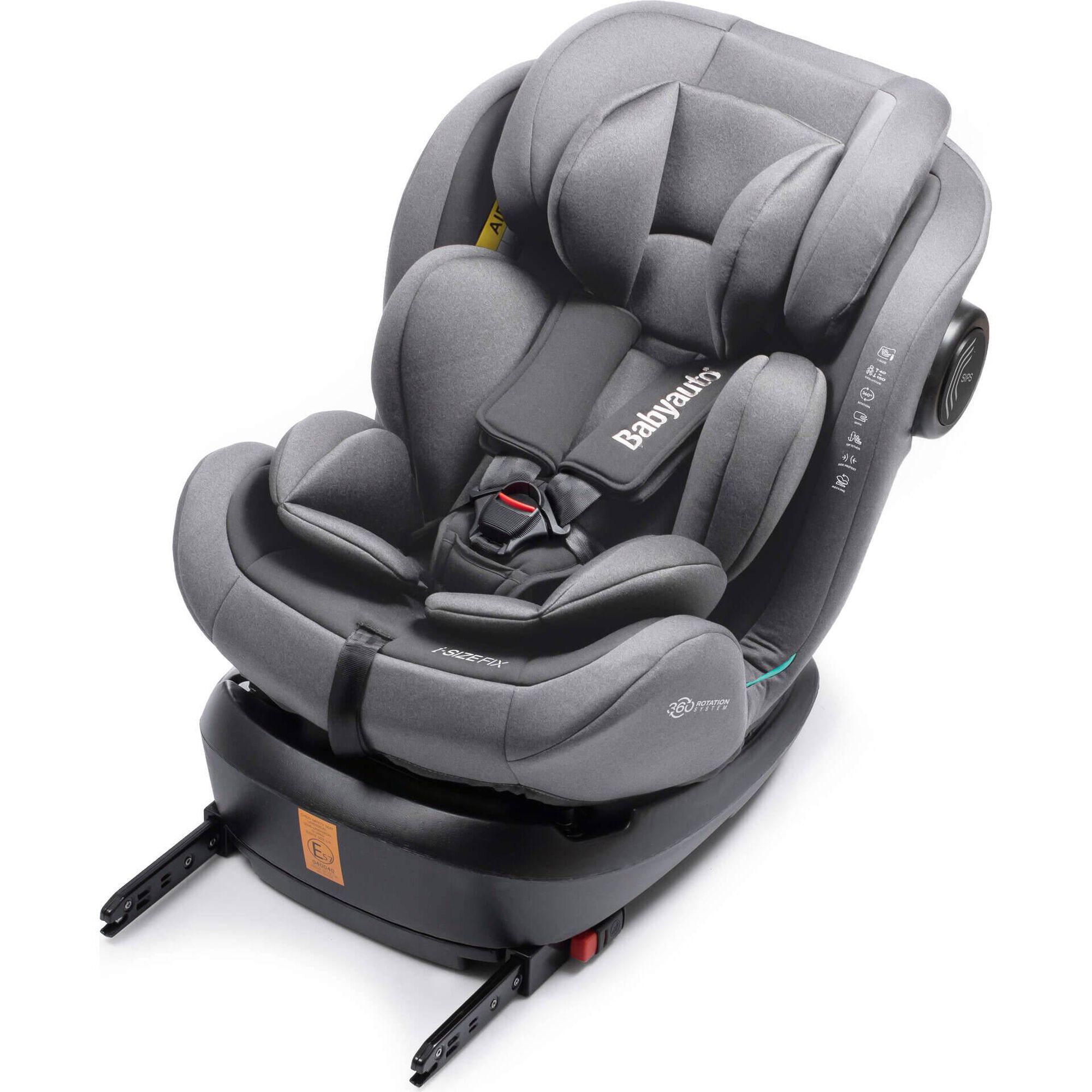 Cadeira Auto I-Size 40-150cm Isofix Rotativa Torna Fix Cinza
