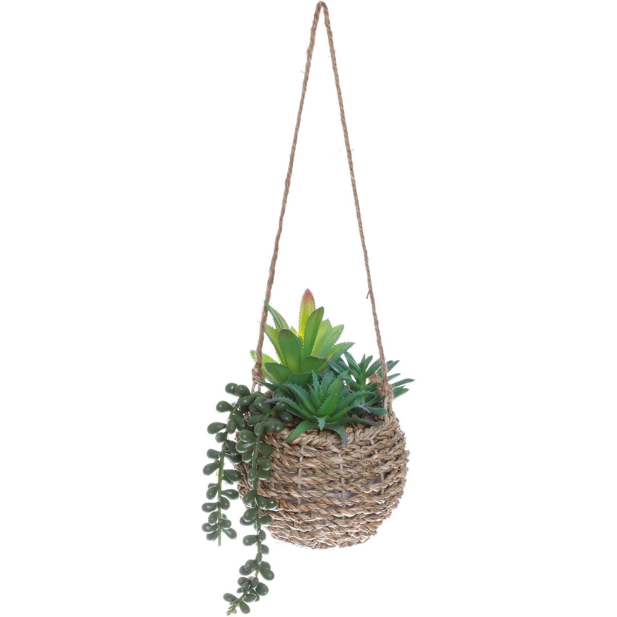 Planta Artificial com Vaso Rattan Suculenta a Cair Kasa