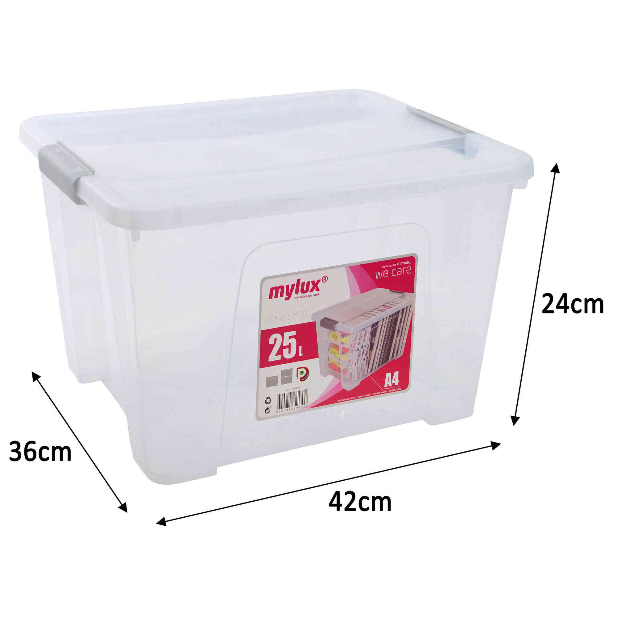 Caixa Arrumação com Lock Plástico 25L Transparente