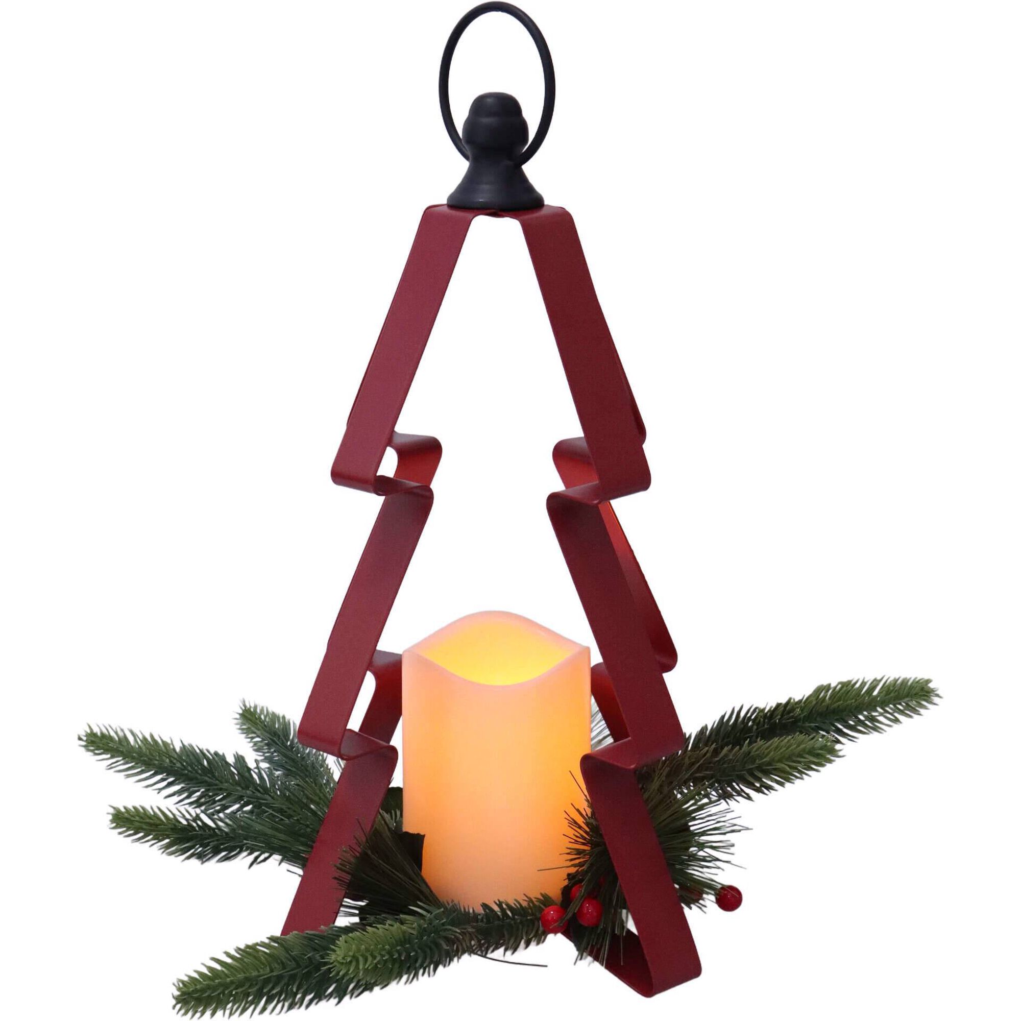 Lanterna Metal com Vela LED Vermelha