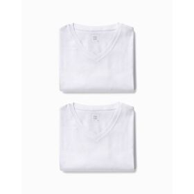 Conjunto 2 T-shirts Interiores Gola em V Algodão Branca S Homem