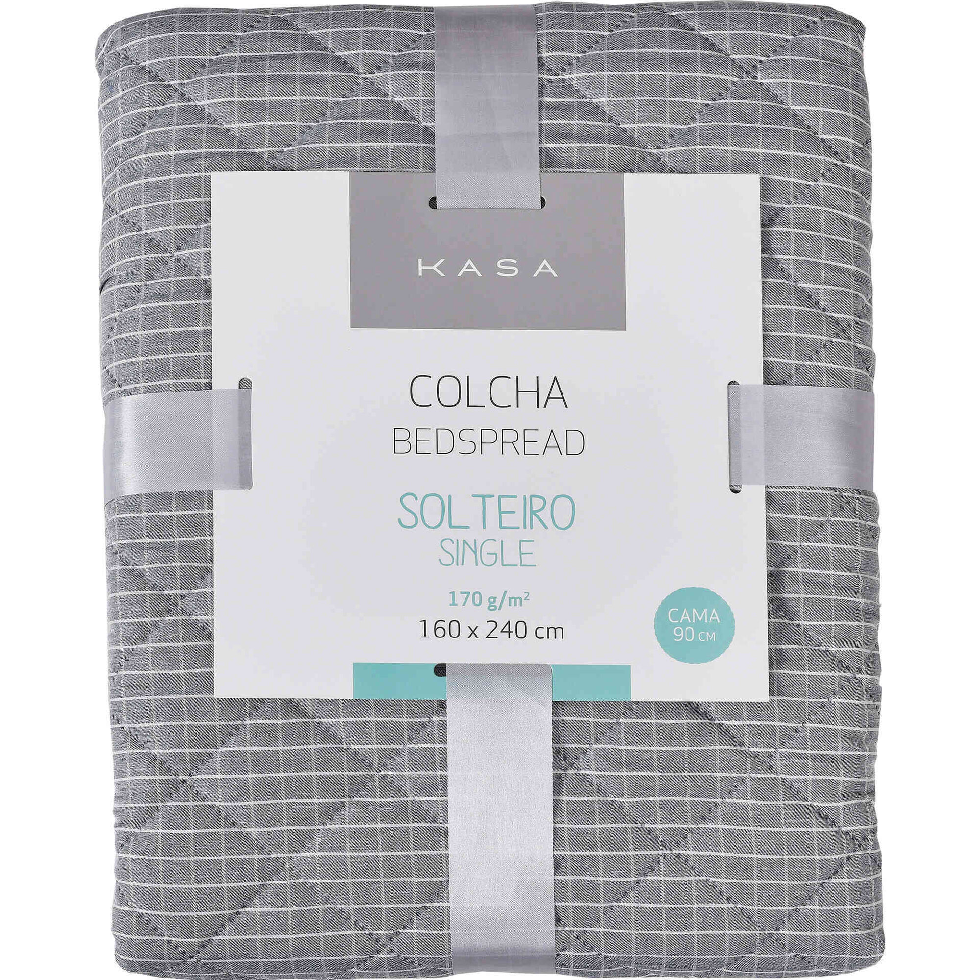 Colcha Xadrez Cinza Kasa