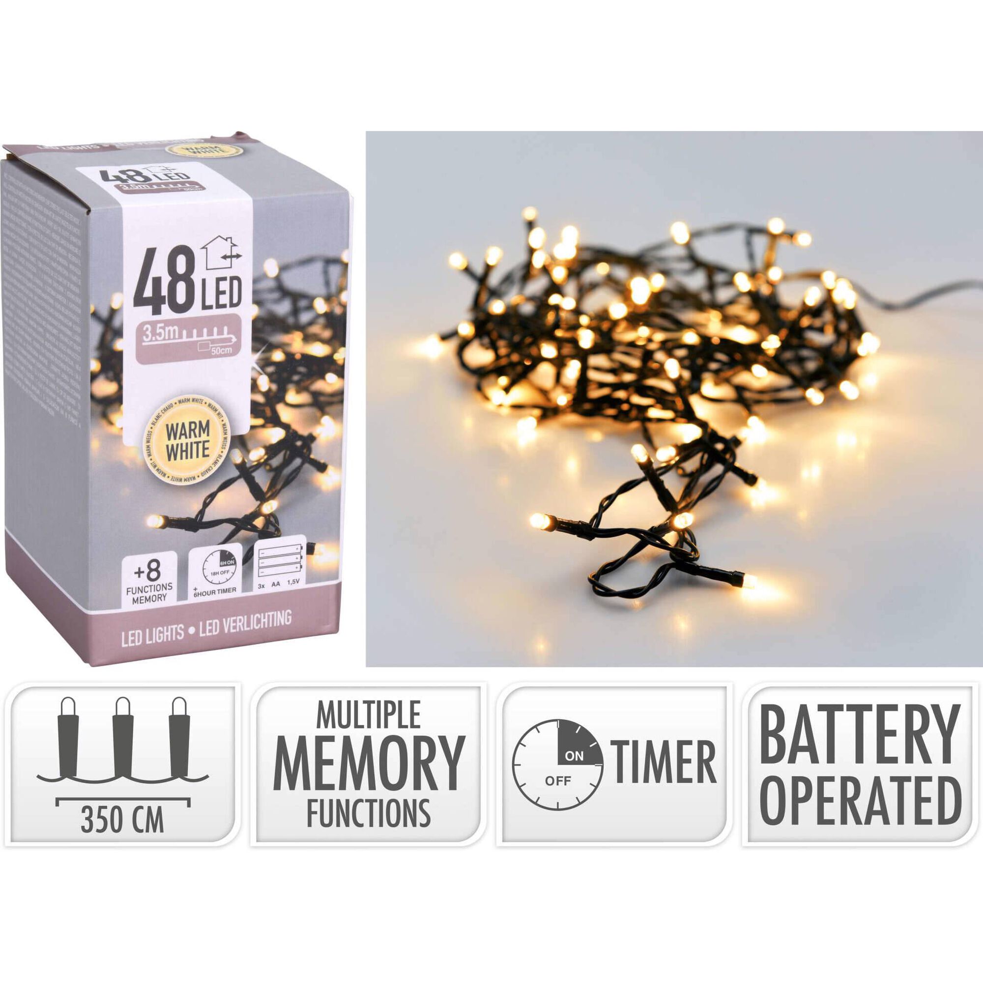 Conjunto 48 Luzes Led Branco Quente 8 Fun&ccedil;&otilde;es