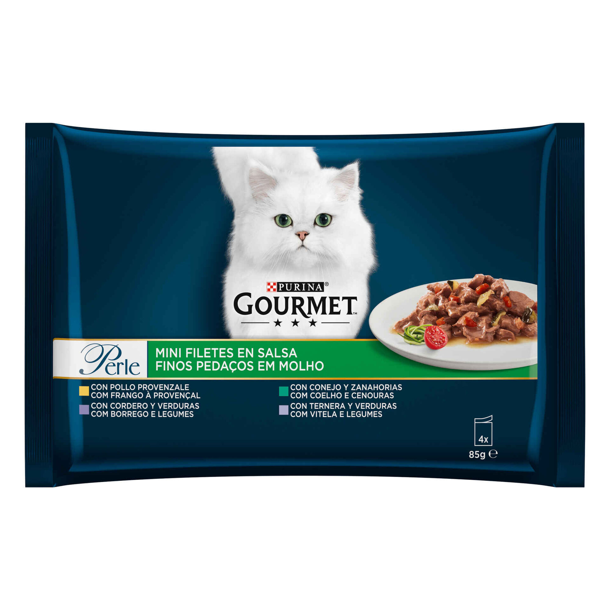 Comida H&uacute;mida para Gato Adulto Finos Peda&ccedil;os em Molho Saquetas Purina Gourmet Perle