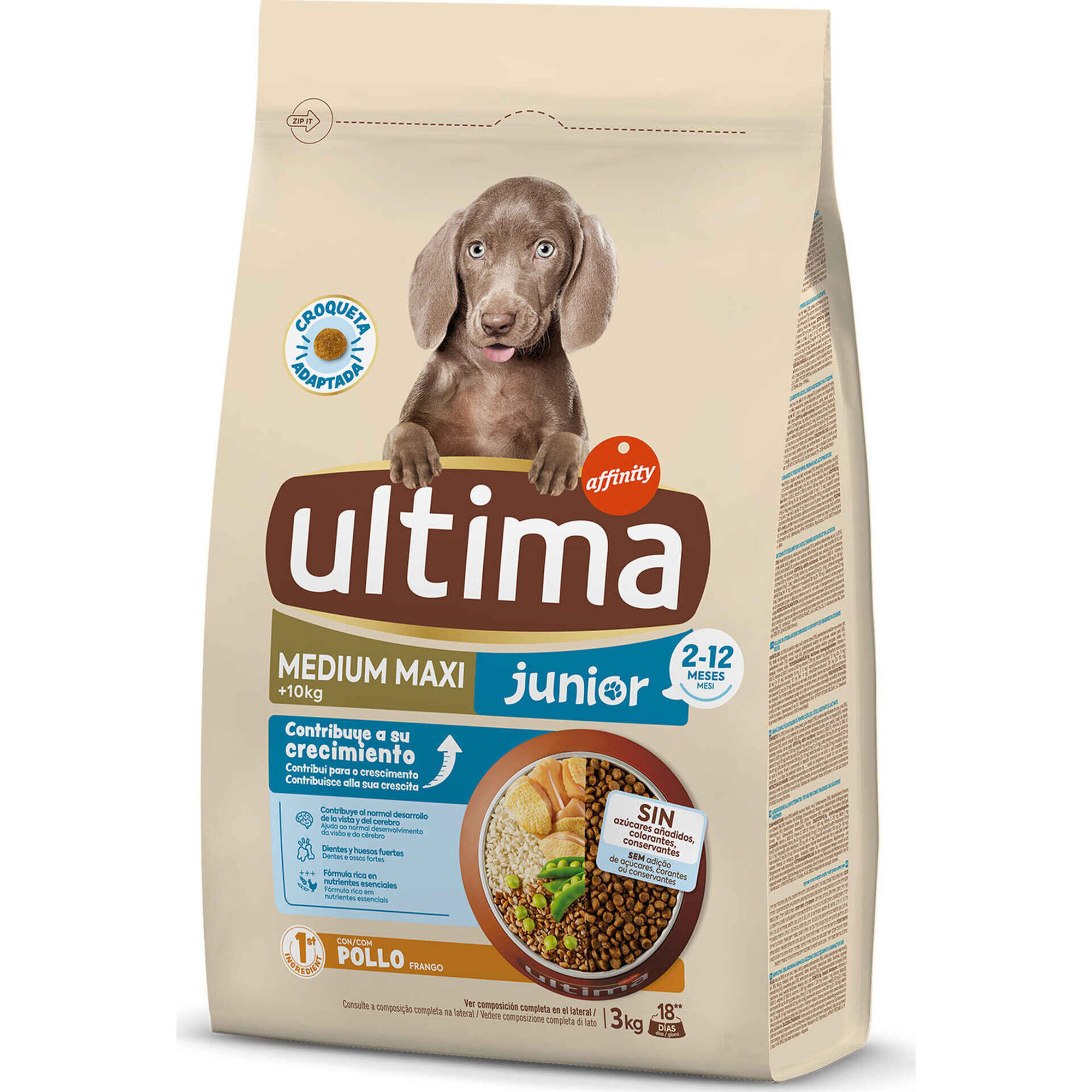 Ra&ccedil;&atilde;o para C&atilde;o J&uacute;nior M&eacute;dio e Maxi Frango e Arroz Affinity Ultima